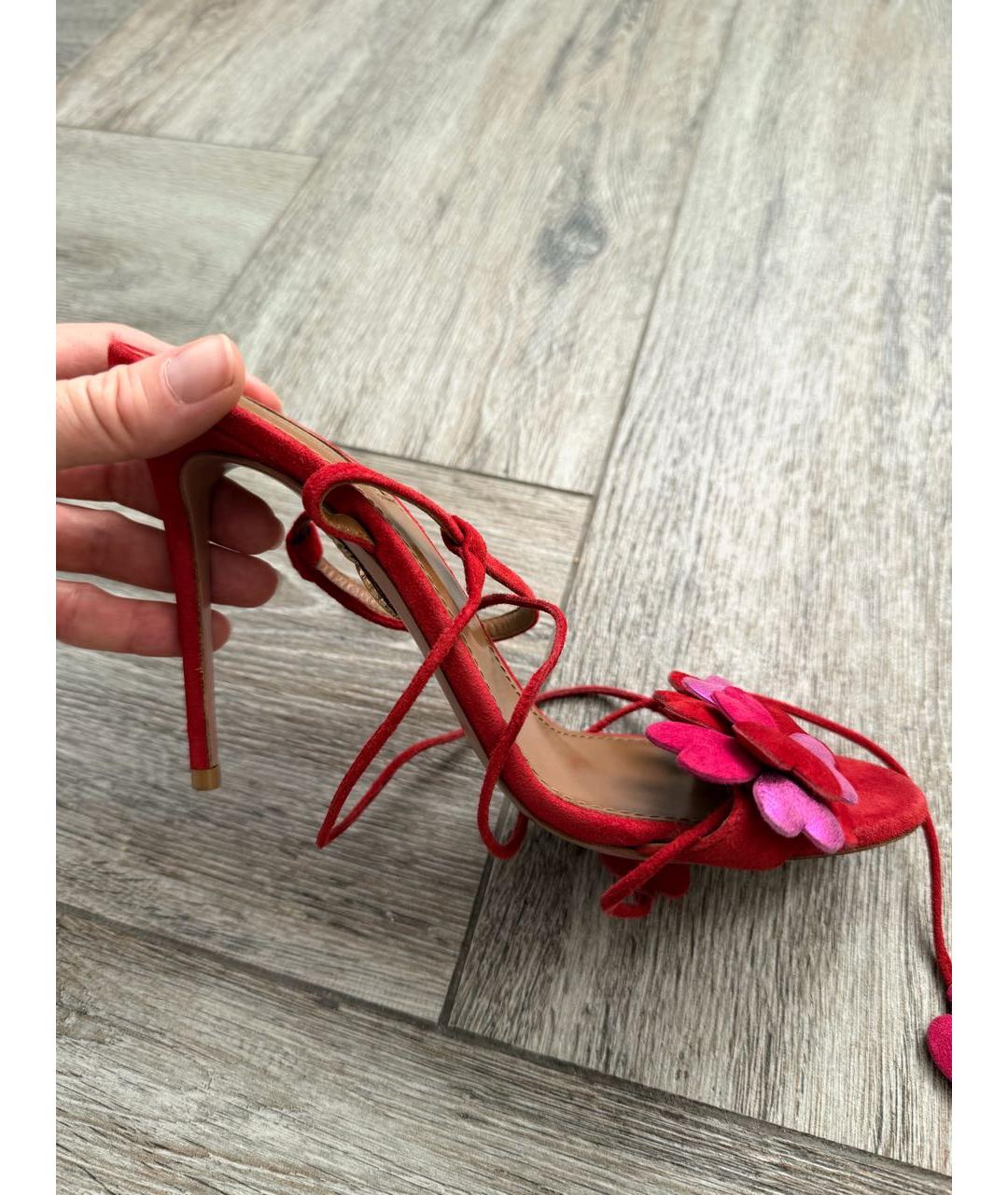 AQUAZZURA Красные замшевые босоножки, фото 7