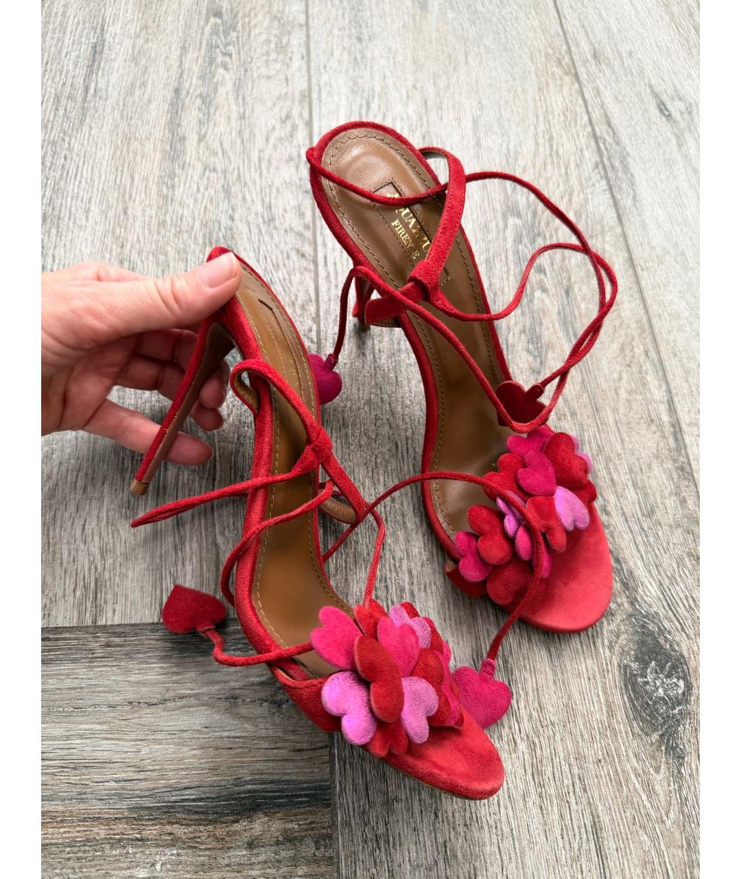 AQUAZZURA Красные замшевые босоножки, фото 3