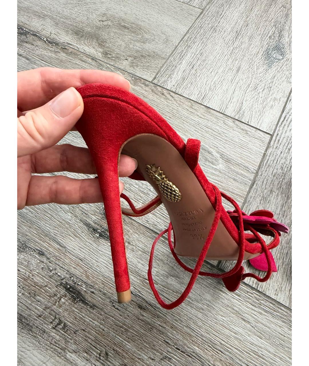 AQUAZZURA Красные замшевые босоножки, фото 4