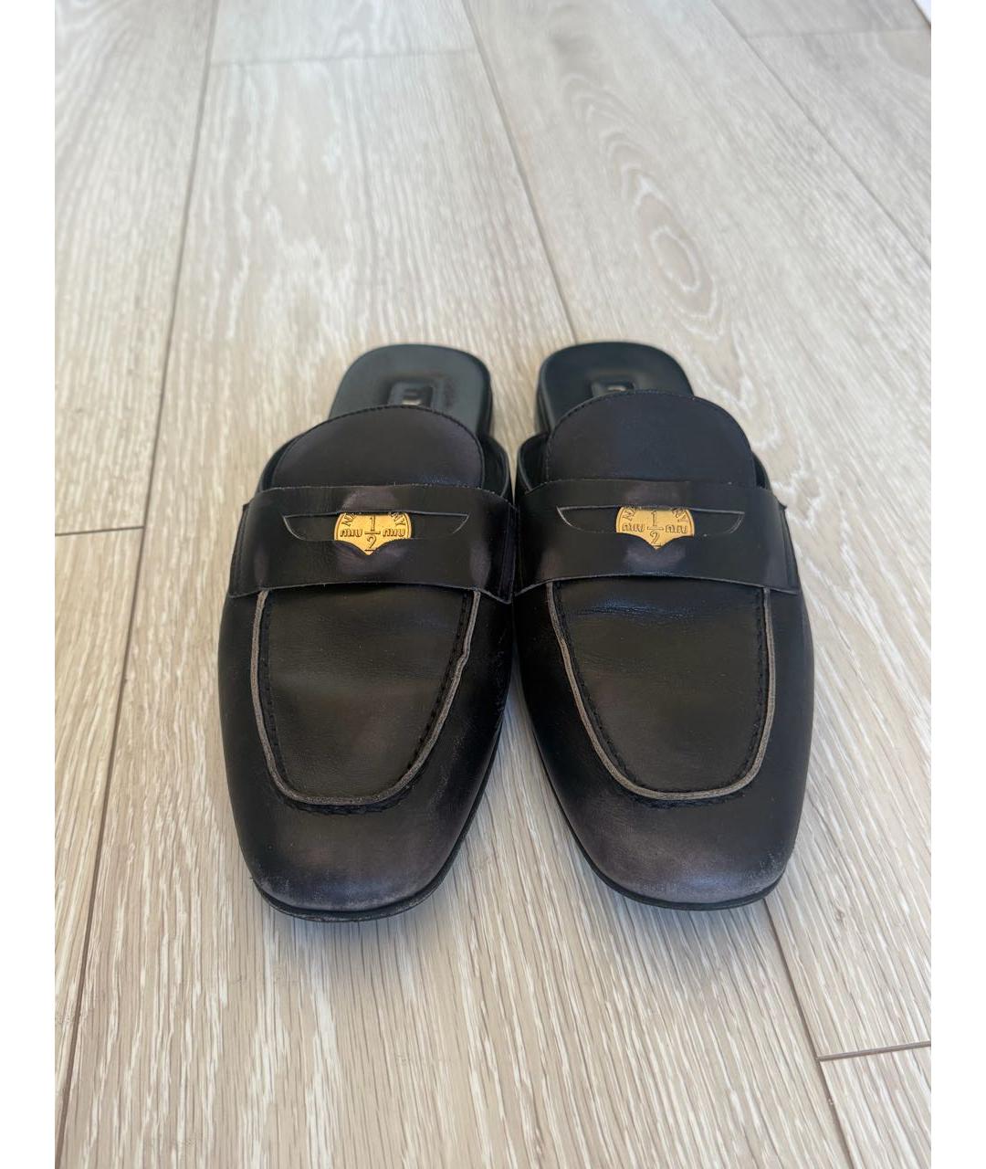 MIU MIU Коричневые кожаные мюли, фото 2