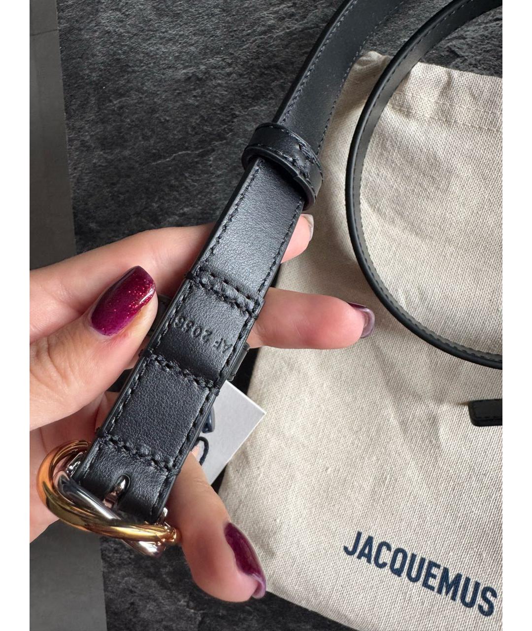 JACQUEMUS Черный кожаный ремень, фото 4