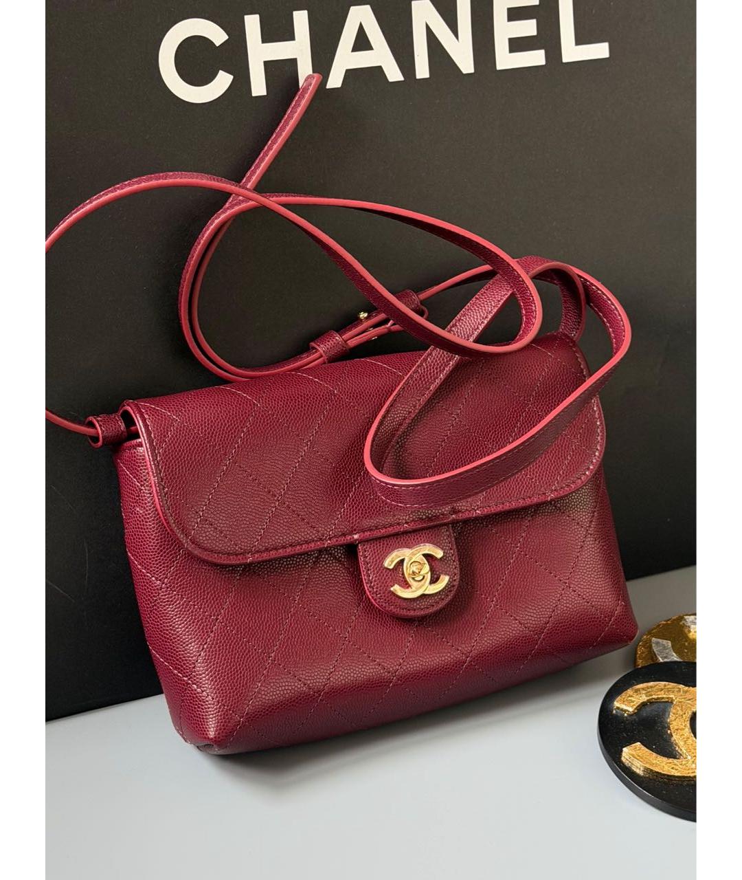 CHANEL Бордовая кожаная сумка через плечо, фото 3