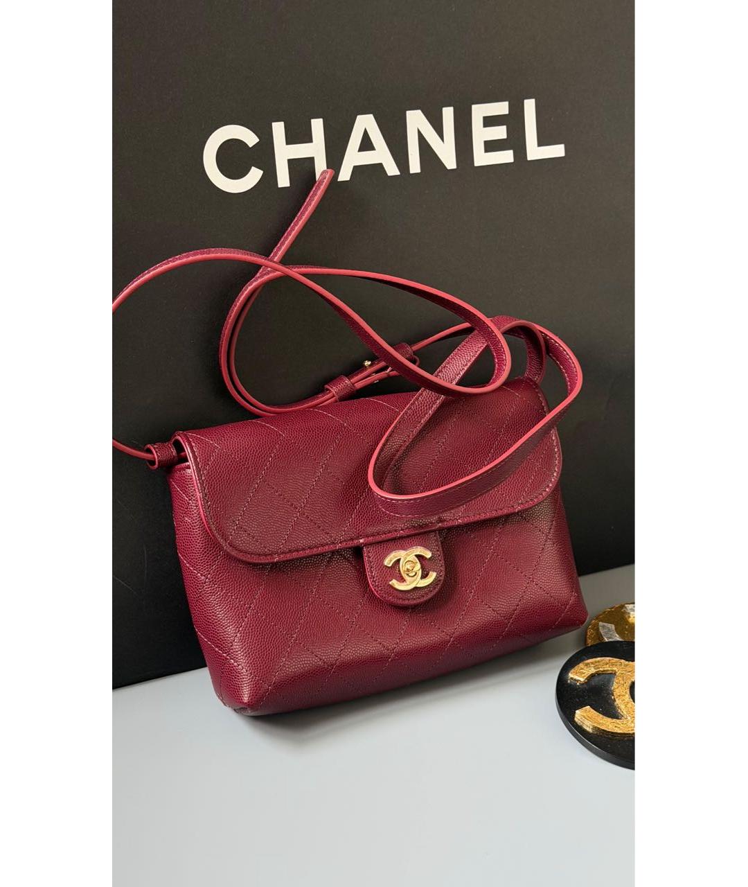 CHANEL Бордовая кожаная сумка через плечо, фото 2
