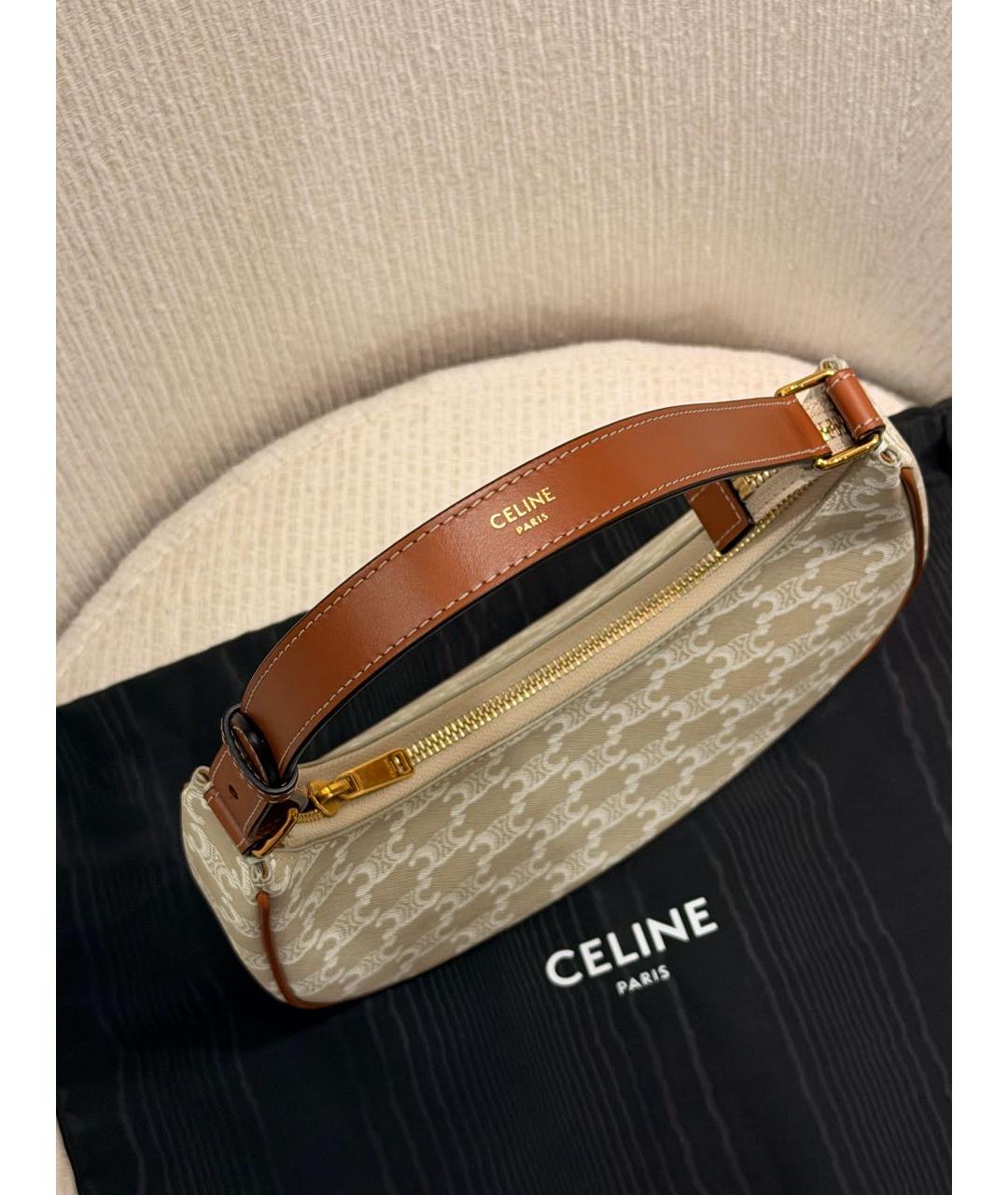 CELINE Бежевая сумка с короткими ручками из канвы, фото 2