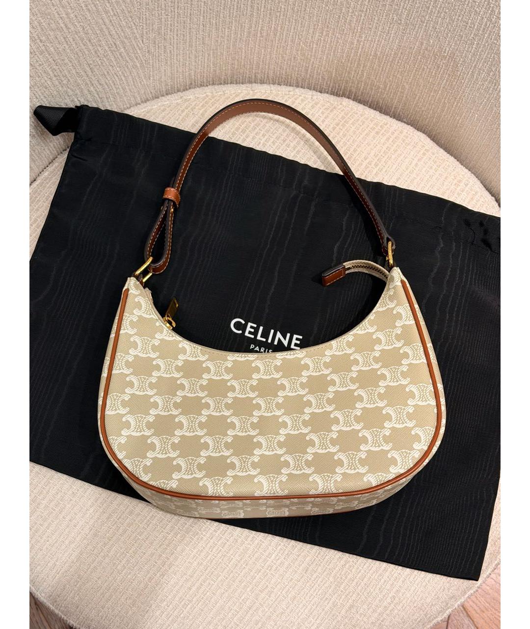 CELINE Бежевая сумка с короткими ручками из канвы, фото 8