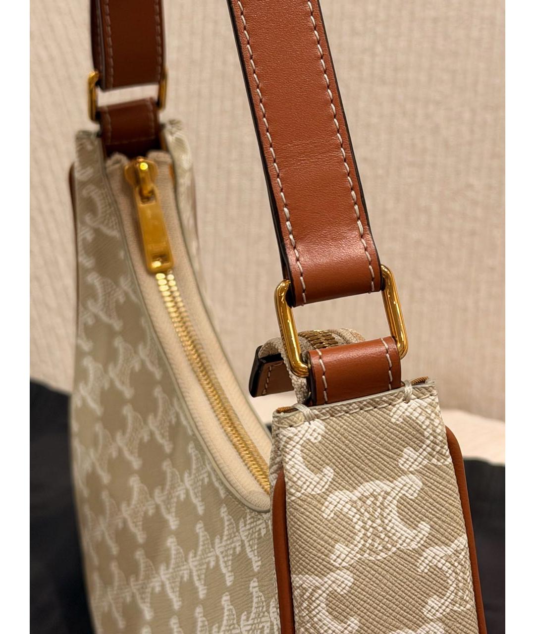 CELINE Бежевая сумка с короткими ручками из канвы, фото 6