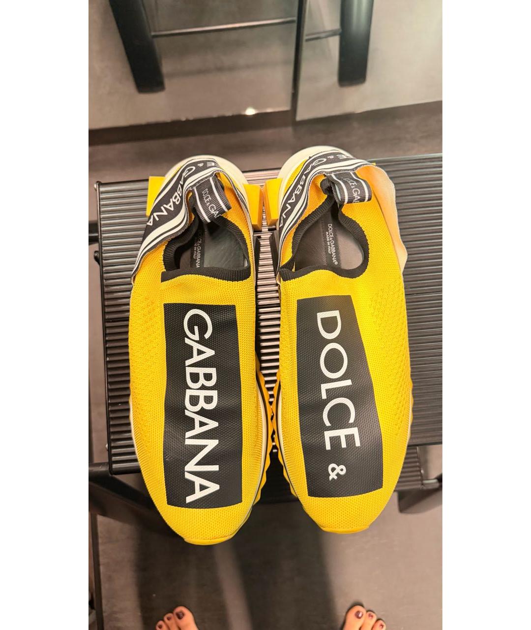 DOLCE&GABBANA Желтые текстильные низкие кроссовки / кеды, фото 3