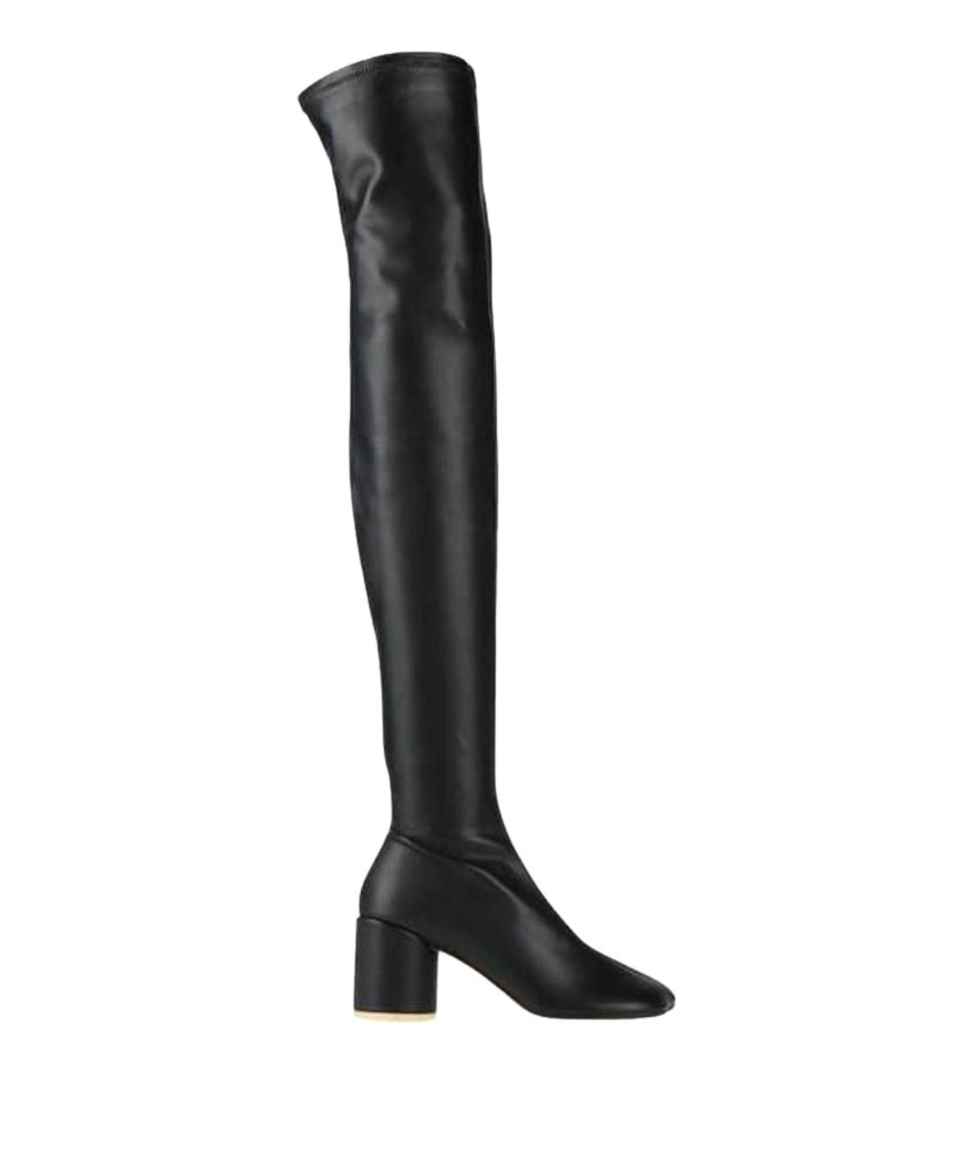MM6 MAISON MARGIELA Черные кожаные ботфорты, фото 1