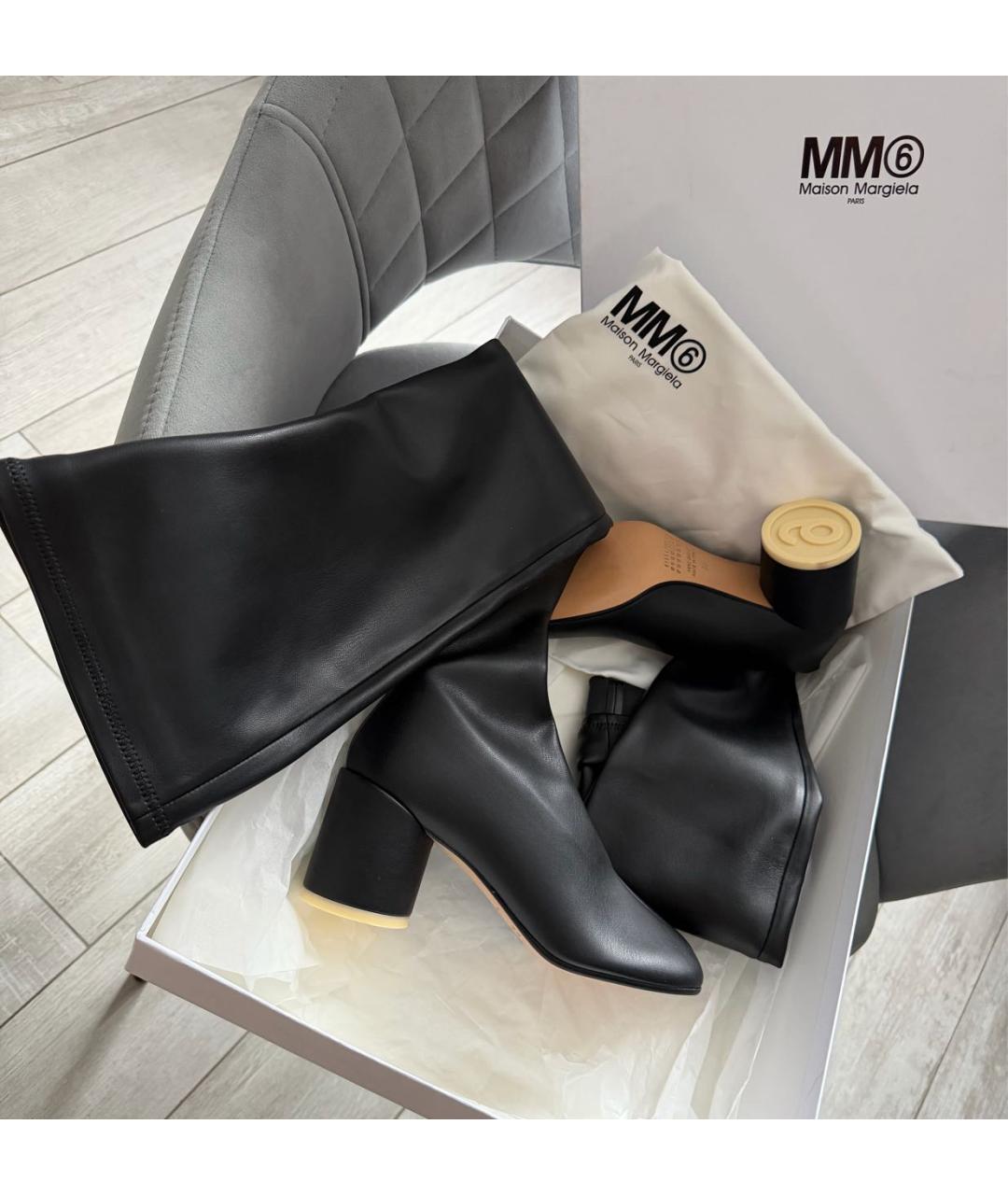MM6 MAISON MARGIELA Черные кожаные ботфорты, фото 2