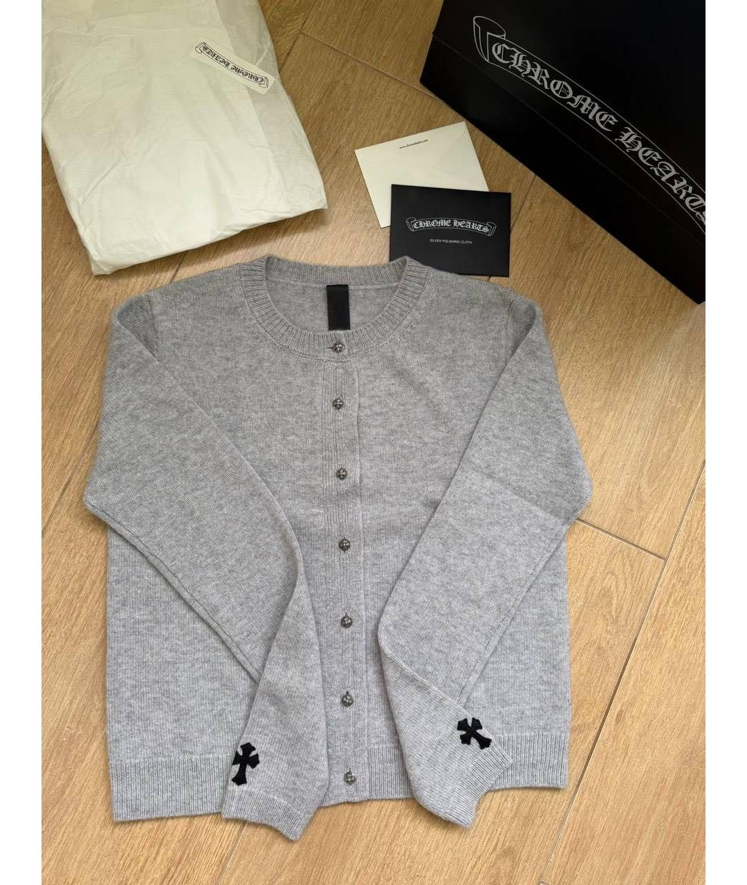 CHROME HEARTS Серый кашемировый кардиган, фото 7