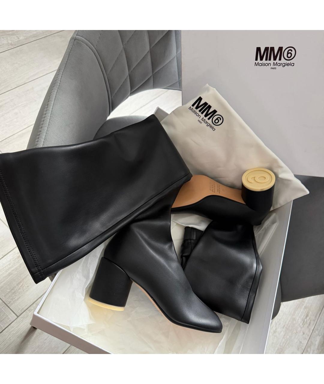 MM6 MAISON MARGIELA Черные кожаные ботфорты, фото 2
