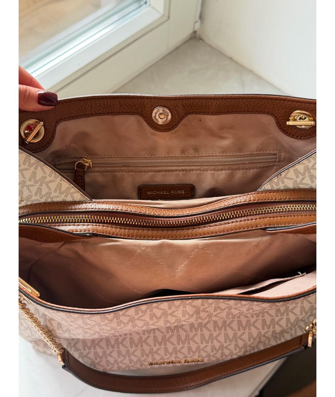 MICHAEL KORS Бежевая сумка тоут из искусственной кожи, фото 5