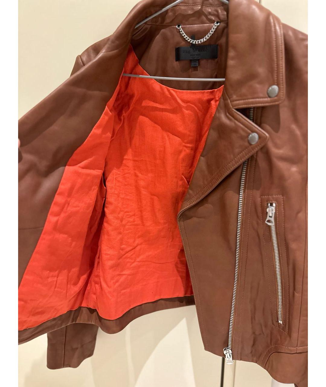 RAG & BONE Коричневая кожаная куртка, фото 5
