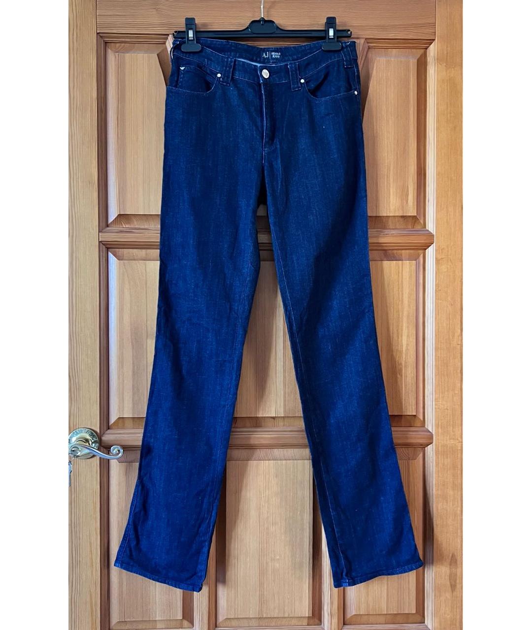 ARMANI JEANS Темно-синие хлопко-эластановые прямые джинсы, фото 4