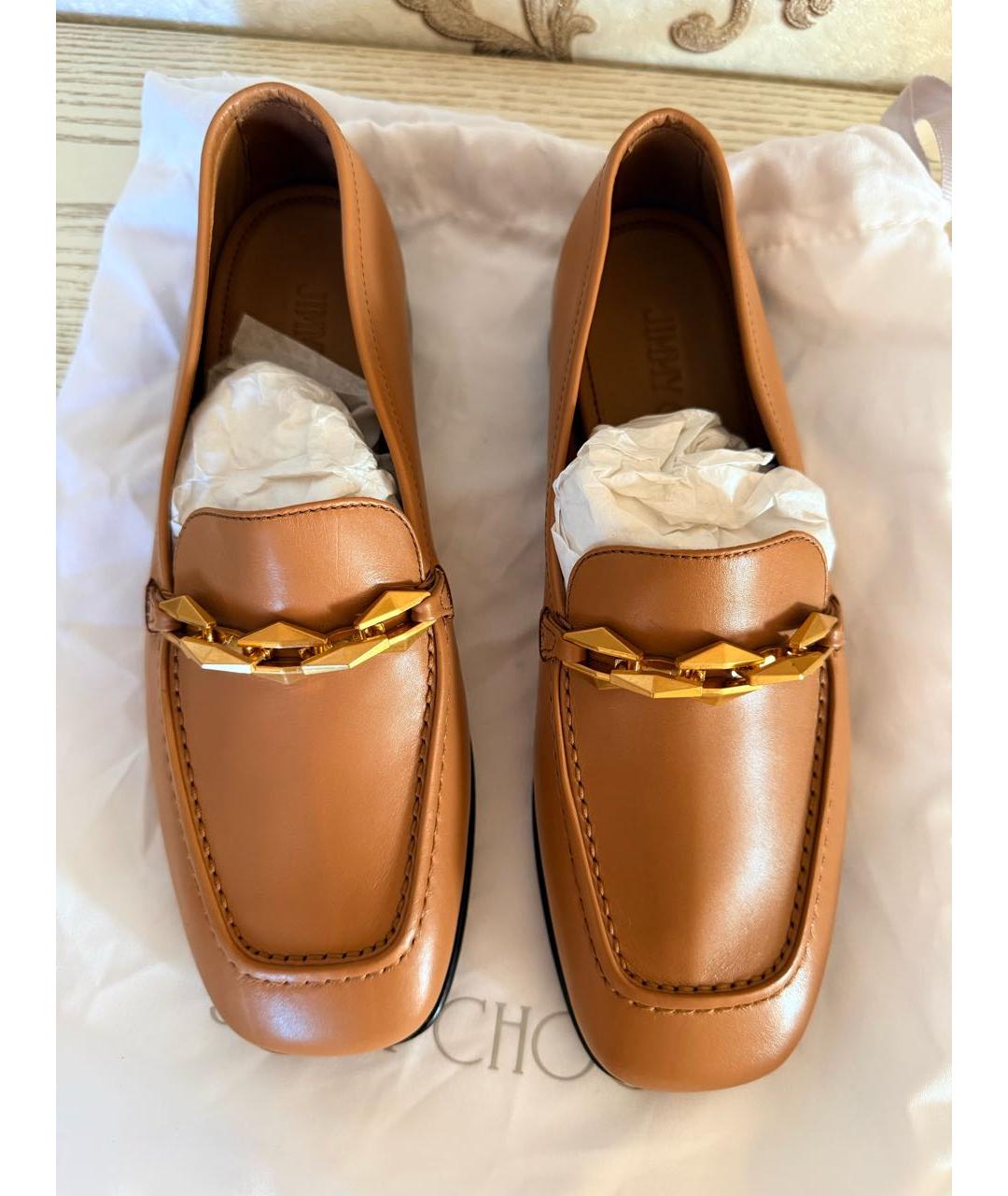 JIMMY CHOO Бежевые кожаные лоферы, фото 2