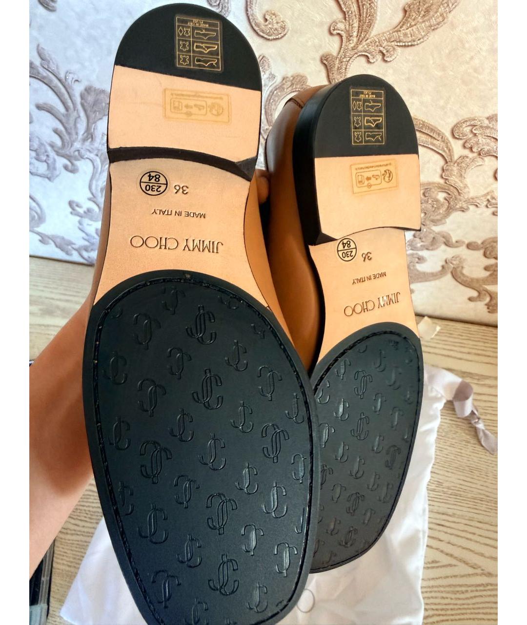 JIMMY CHOO Бежевые кожаные лоферы, фото 5
