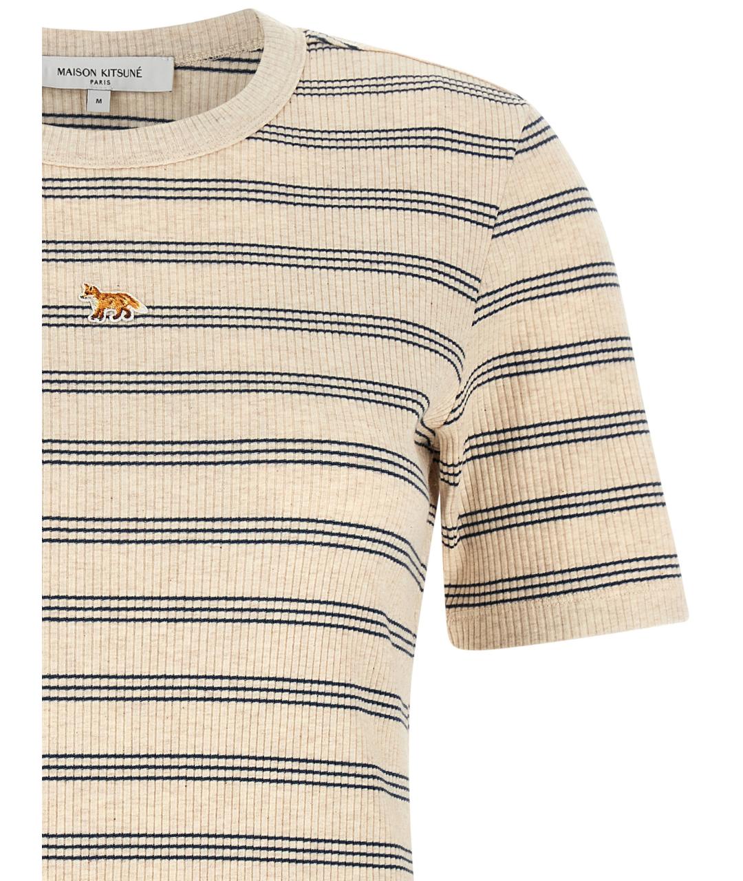 MAISON KITSUNE Бежевая хлопковая футболка, фото 3