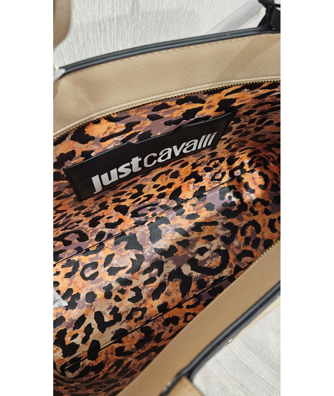 JUST CAVALLI Бежевая сумка тоут из искусственной кожи, фото 4
