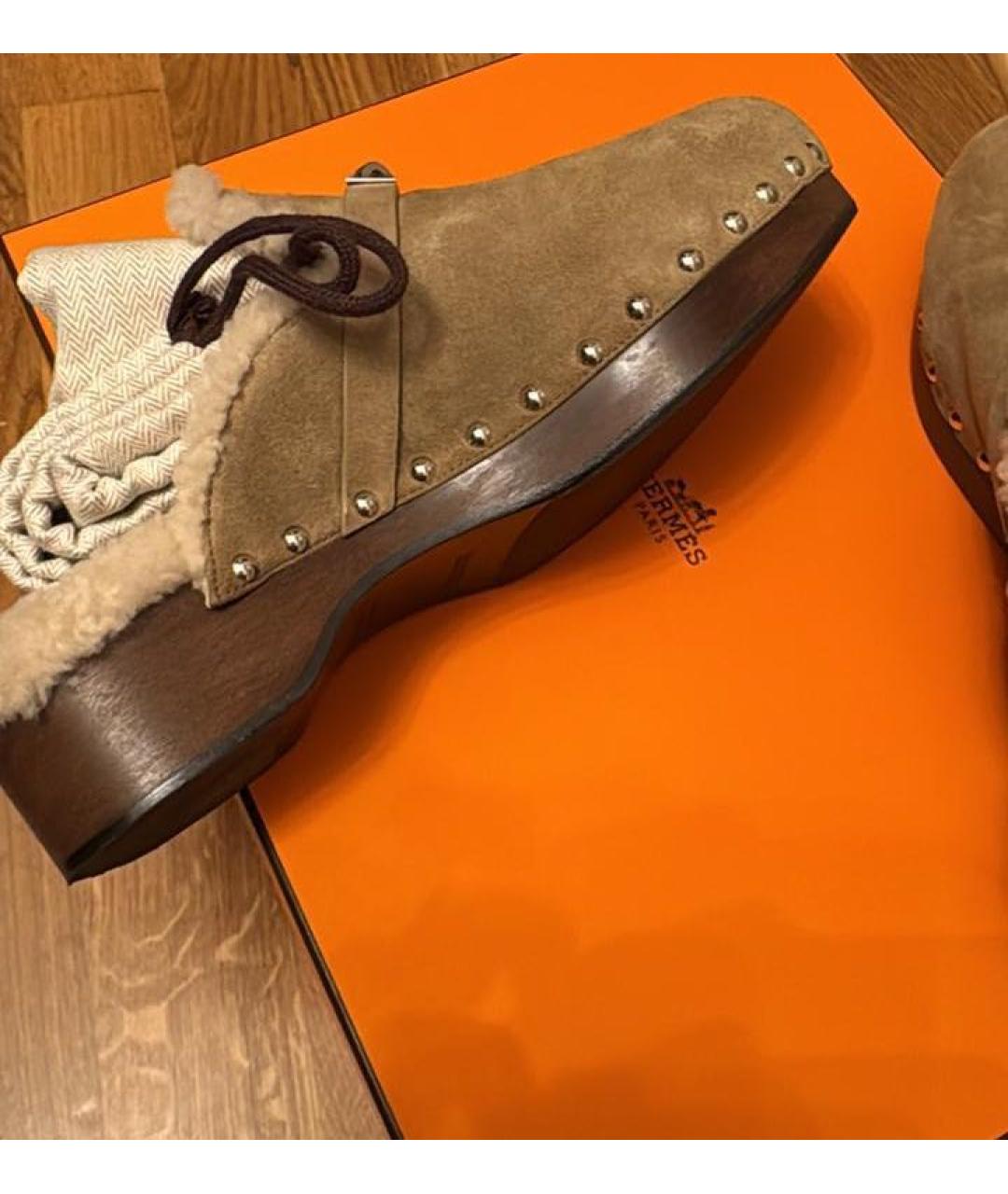 HERMES Бежевые замшевые сабо, фото 7