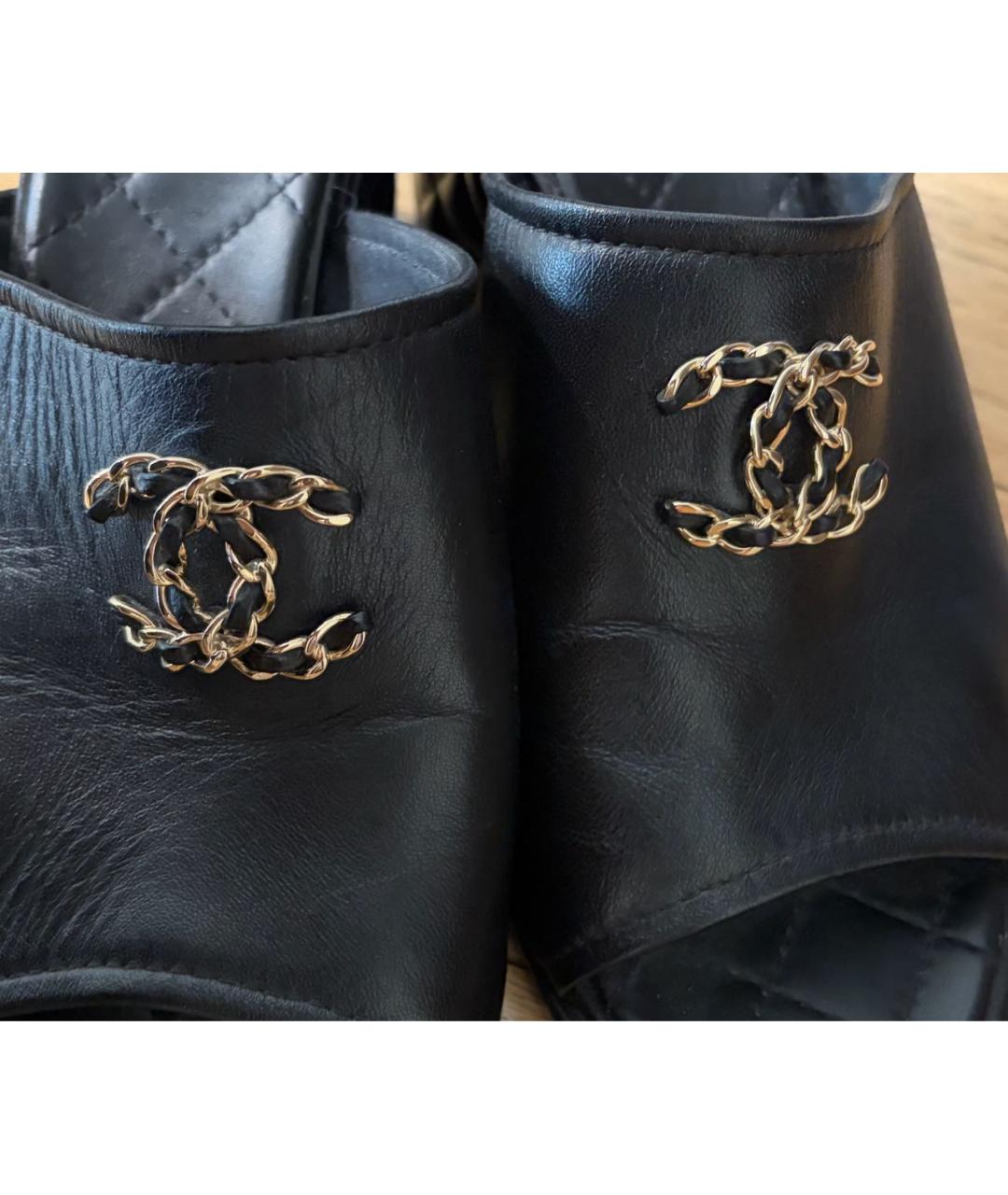 CHANEL Черные кожаные мюли, фото 5