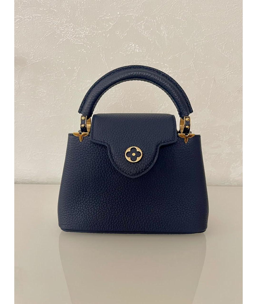 LOUIS VUITTON Темно-синяя кожаная сумка с короткими ручками, фото 2