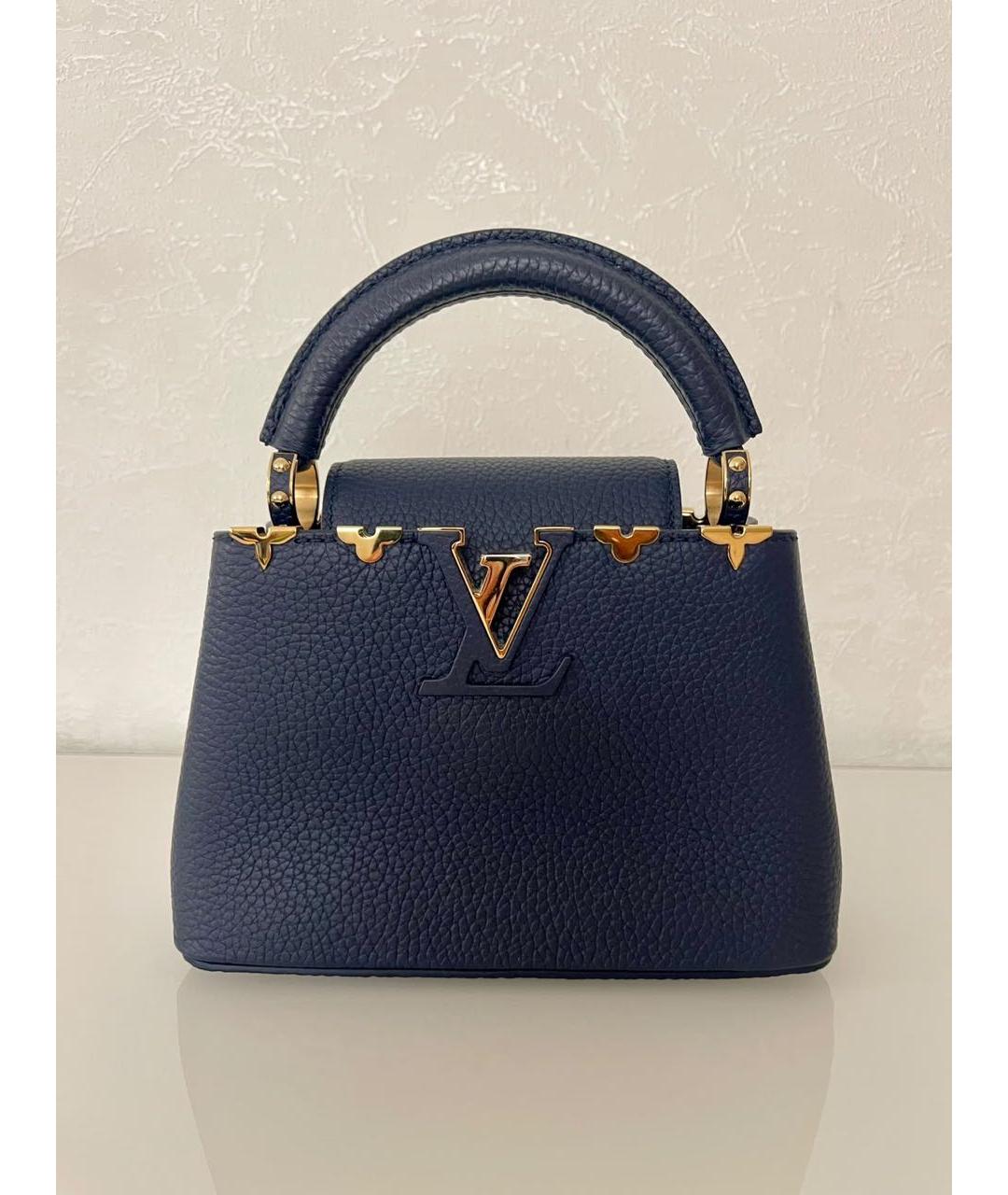 LOUIS VUITTON Темно-синяя кожаная сумка с короткими ручками, фото 3