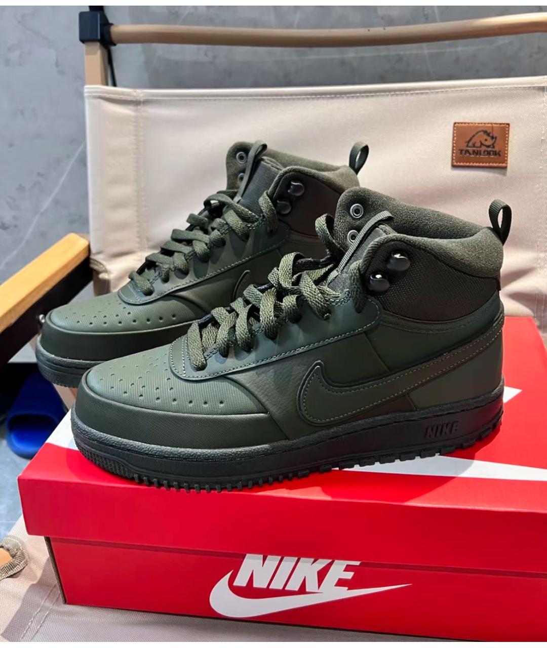 NIKE Хаки кожаные высокие кроссовки / кеды, фото 5