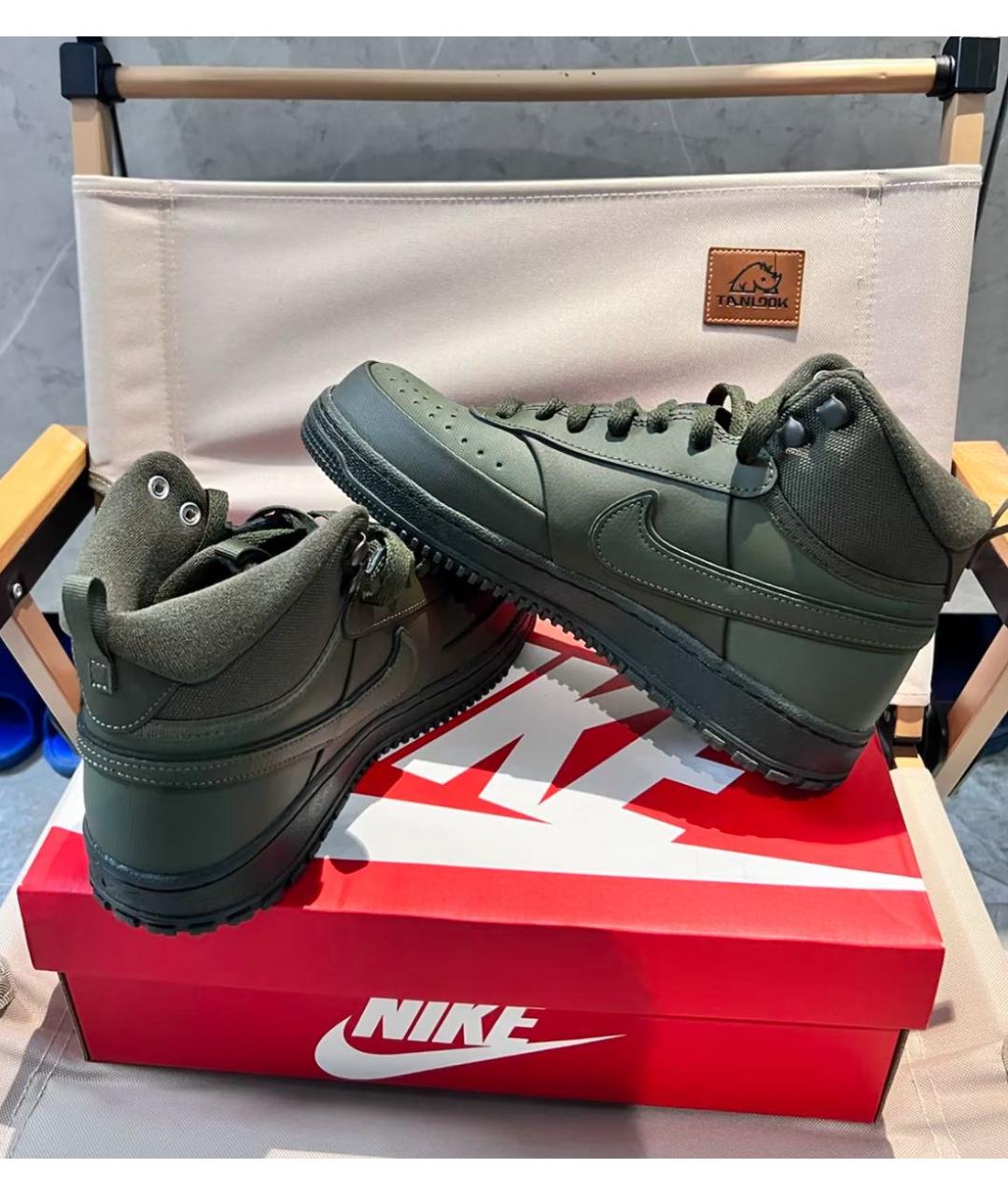 NIKE Хаки кожаные высокие кроссовки / кеды, фото 8