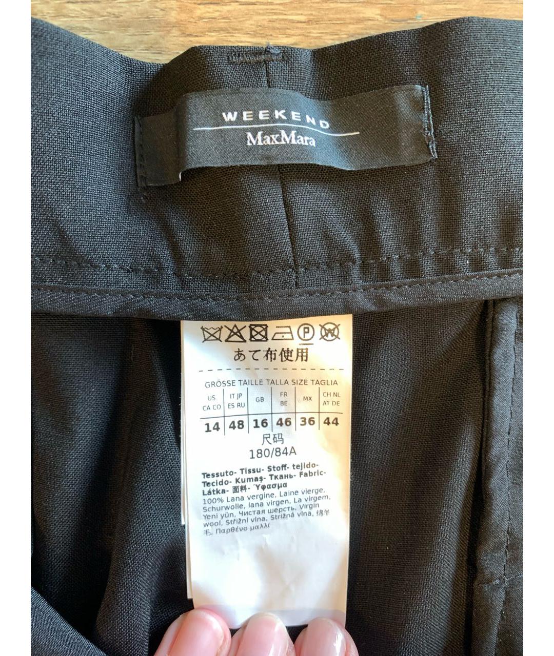 WEEKEND MAX MARA Черные шерстяные брюки широкие, фото 3