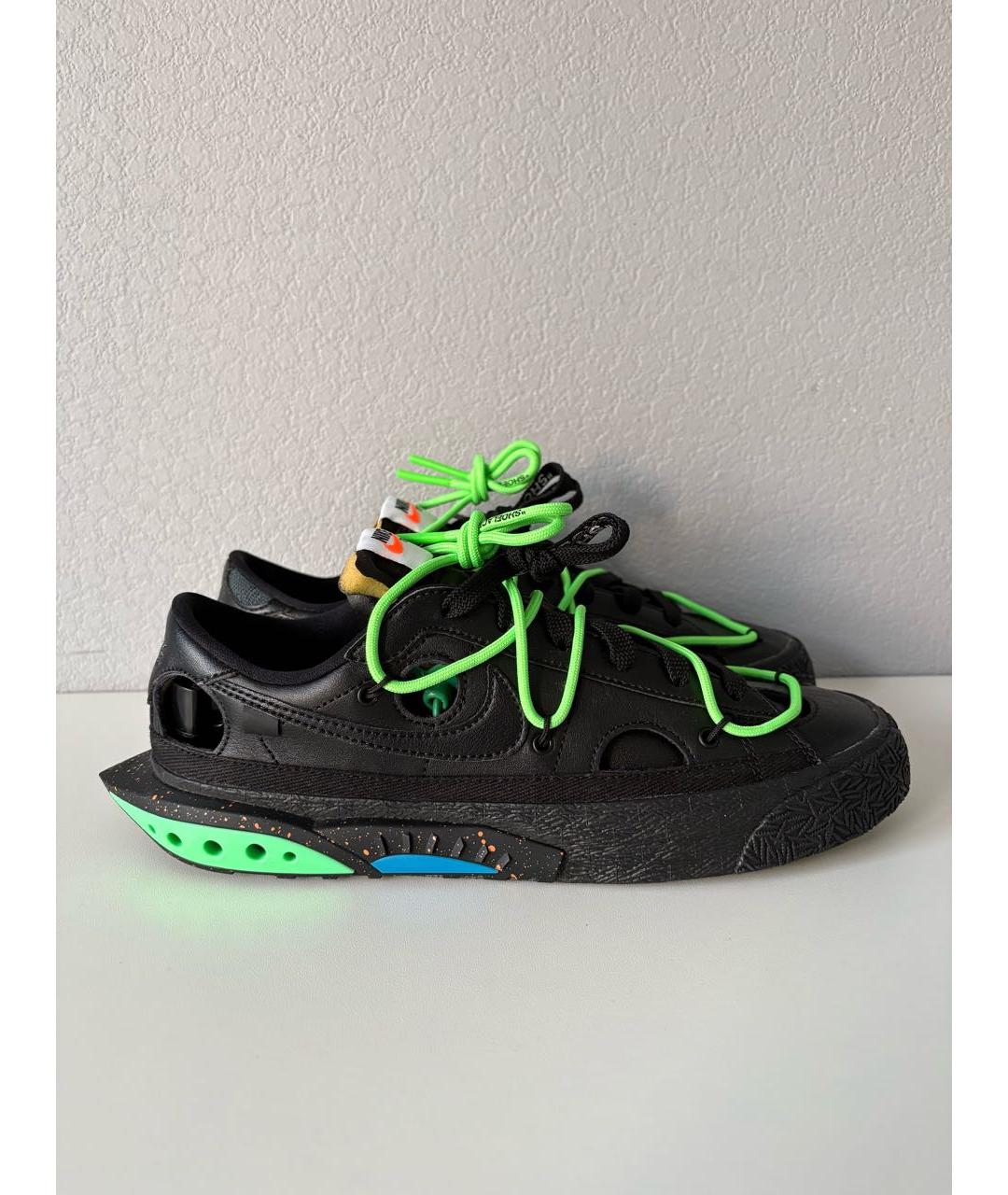 NIKE X OFF-WHITE Черные кожаные низкие кроссовки / кеды, фото 4