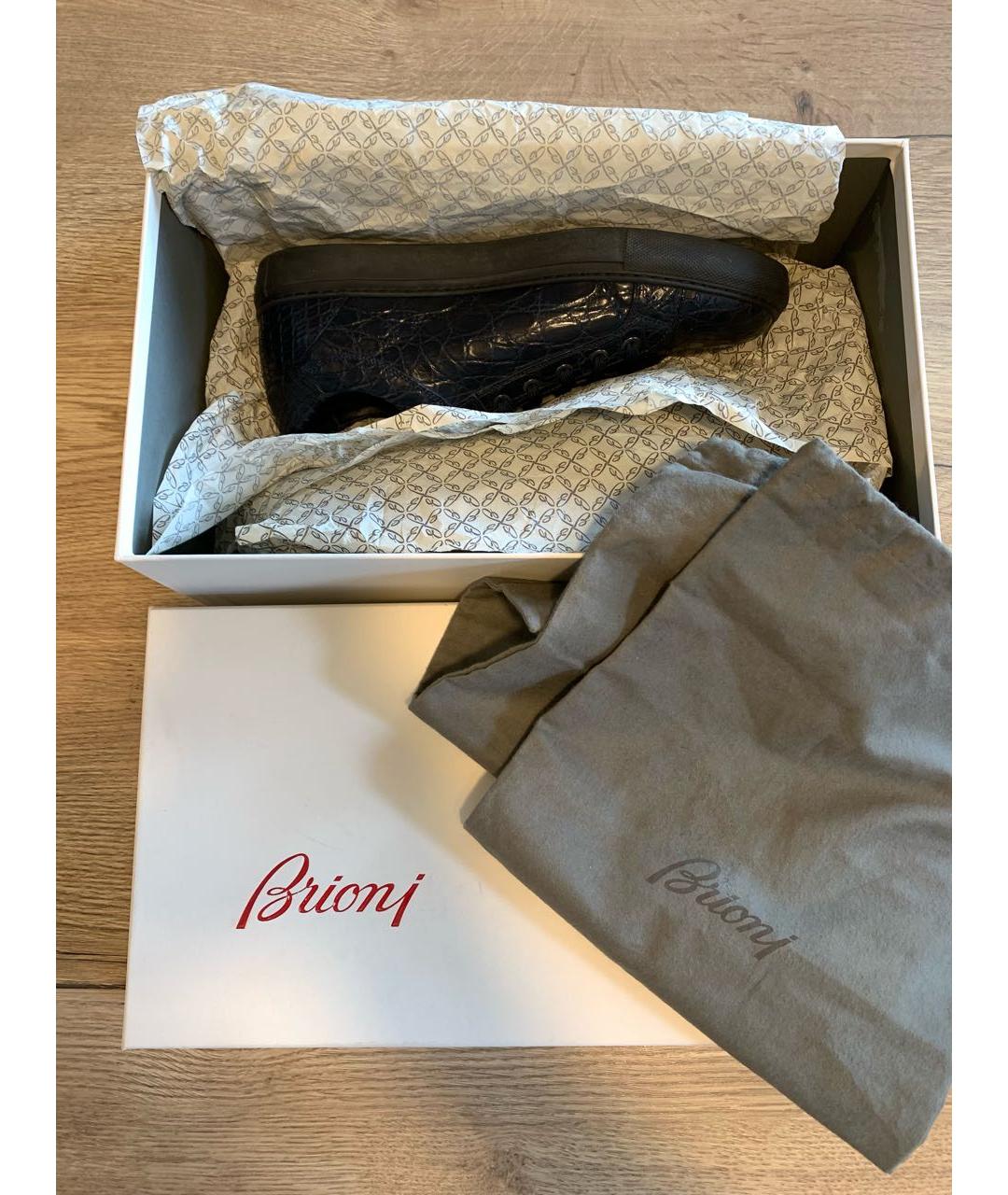 BRIONI Темно-синие низкие кроссовки / кеды из кожи крокодила, фото 8