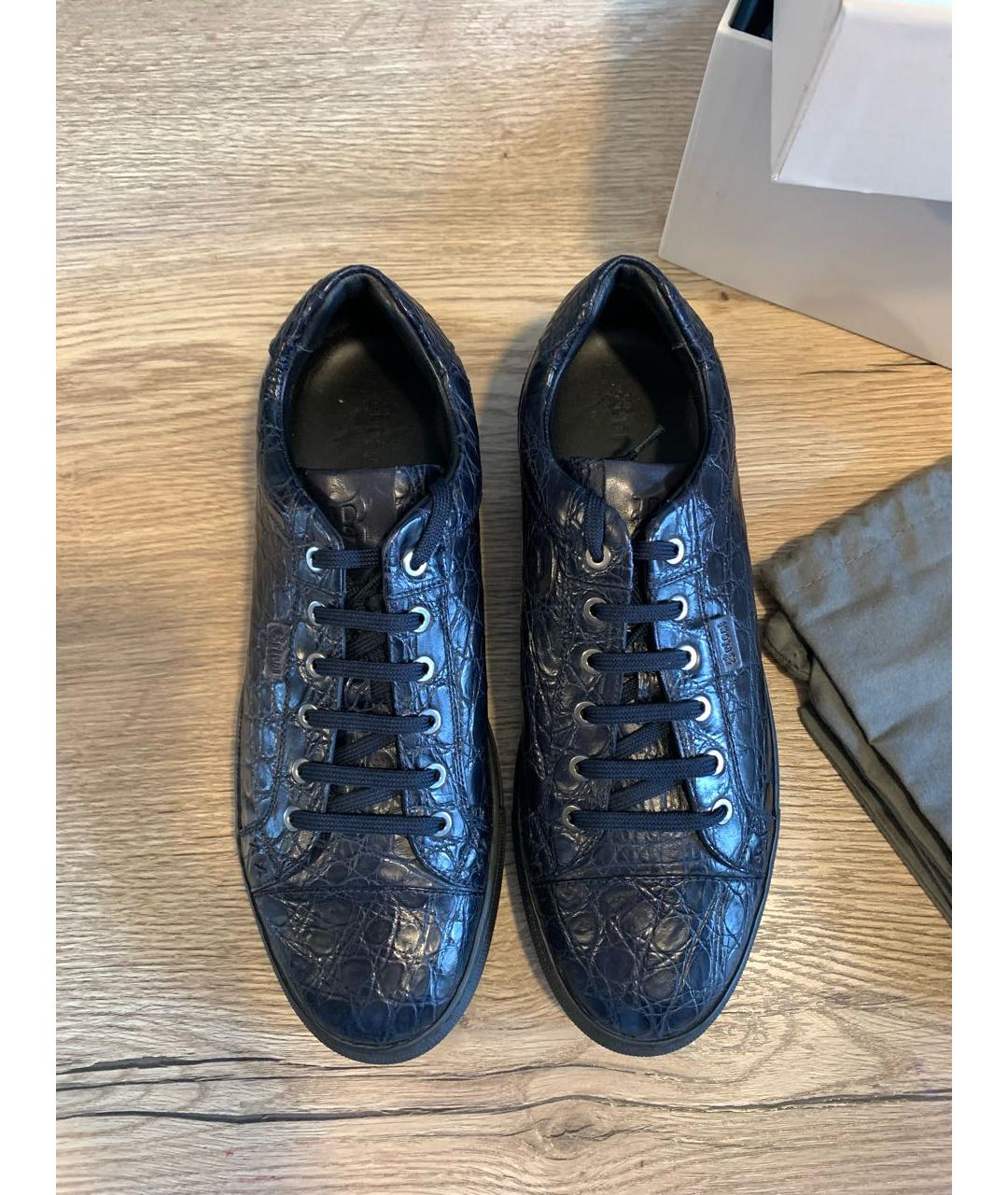 BRIONI Темно-синие низкие кроссовки / кеды из кожи крокодила, фото 3