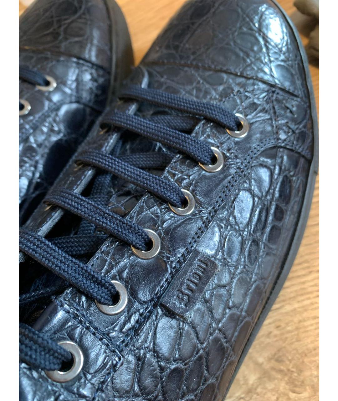 BRIONI Темно-синие низкие кроссовки / кеды из кожи крокодила, фото 6