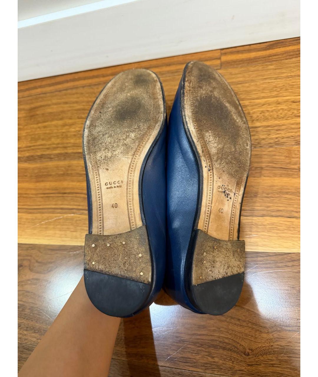 GUCCI Синие кожаные лоферы, фото 5