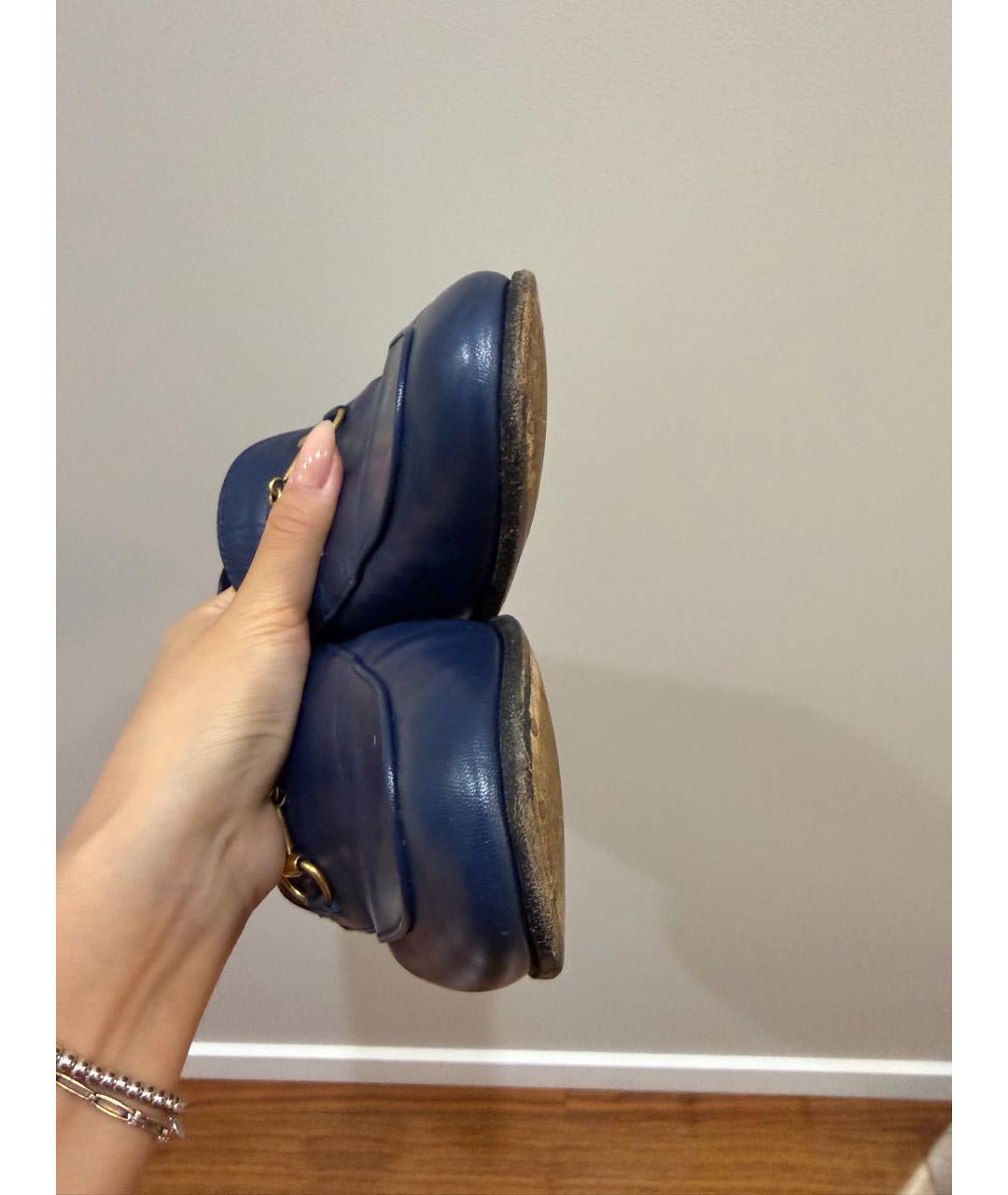 GUCCI Синие кожаные лоферы, фото 6