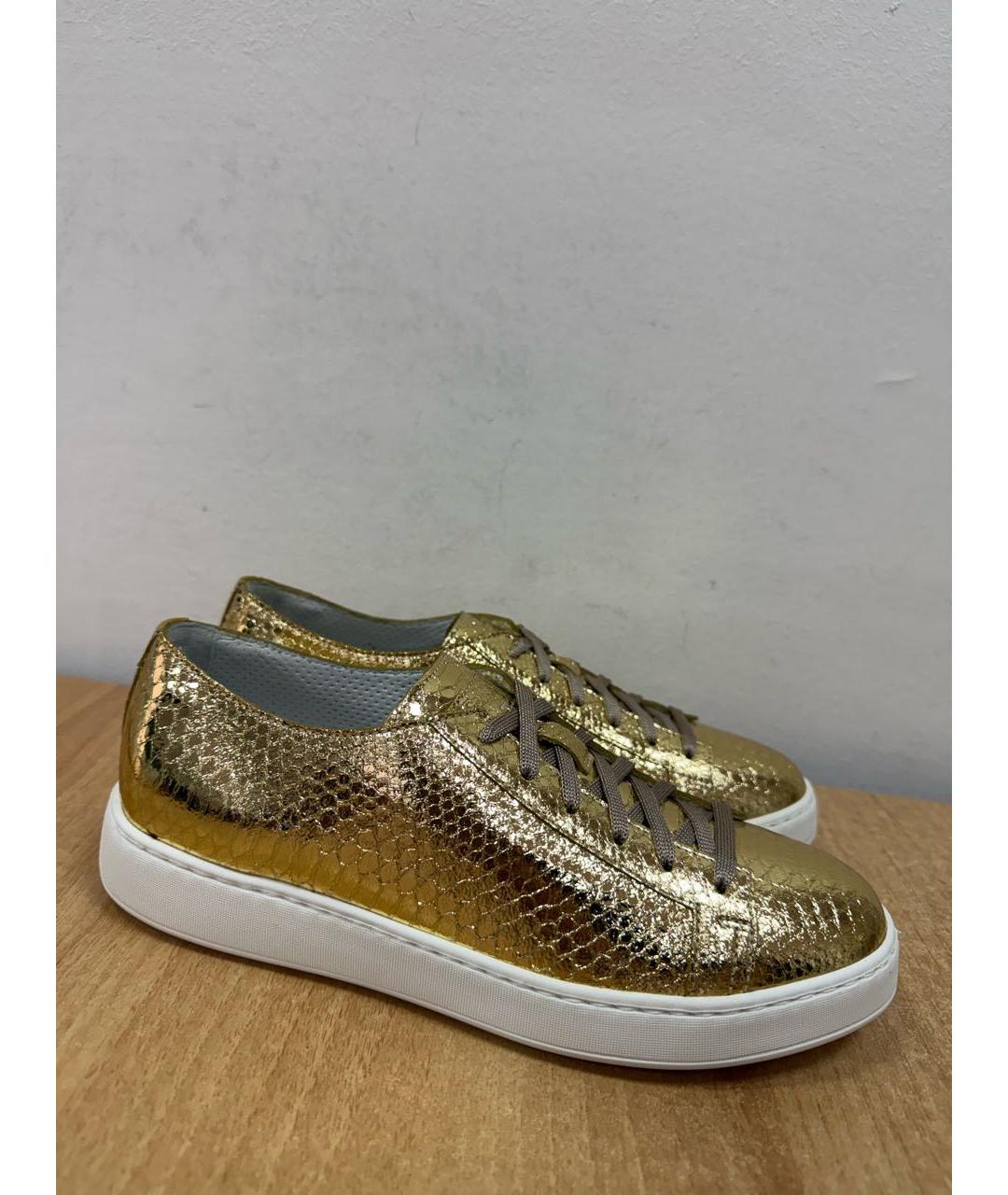 SANTONI Золотые кожаные кроссовки, фото 6