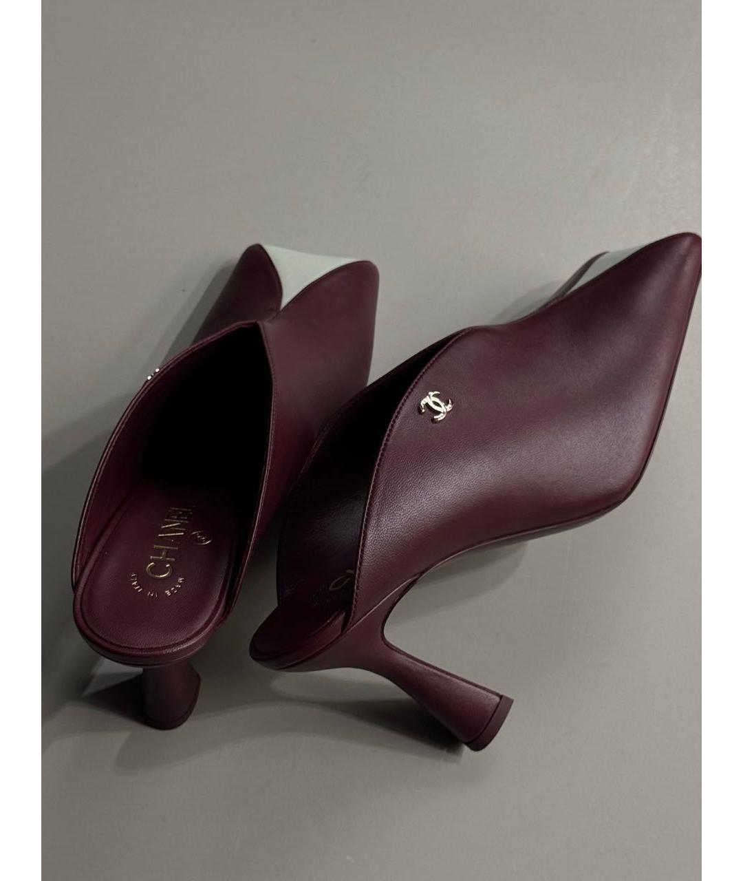 CHANEL Бордовые кожаные мюли, фото 8