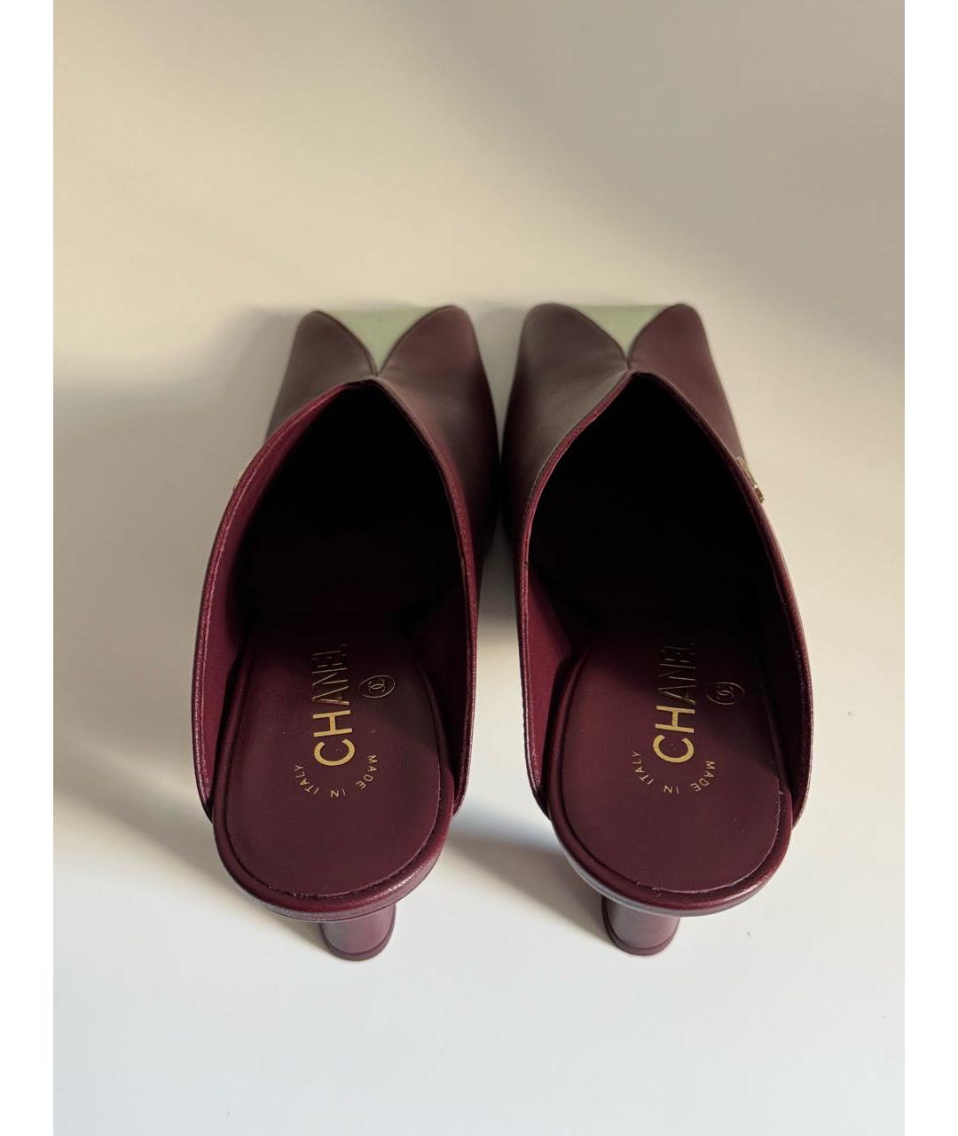 CHANEL Бордовые кожаные мюли, фото 3