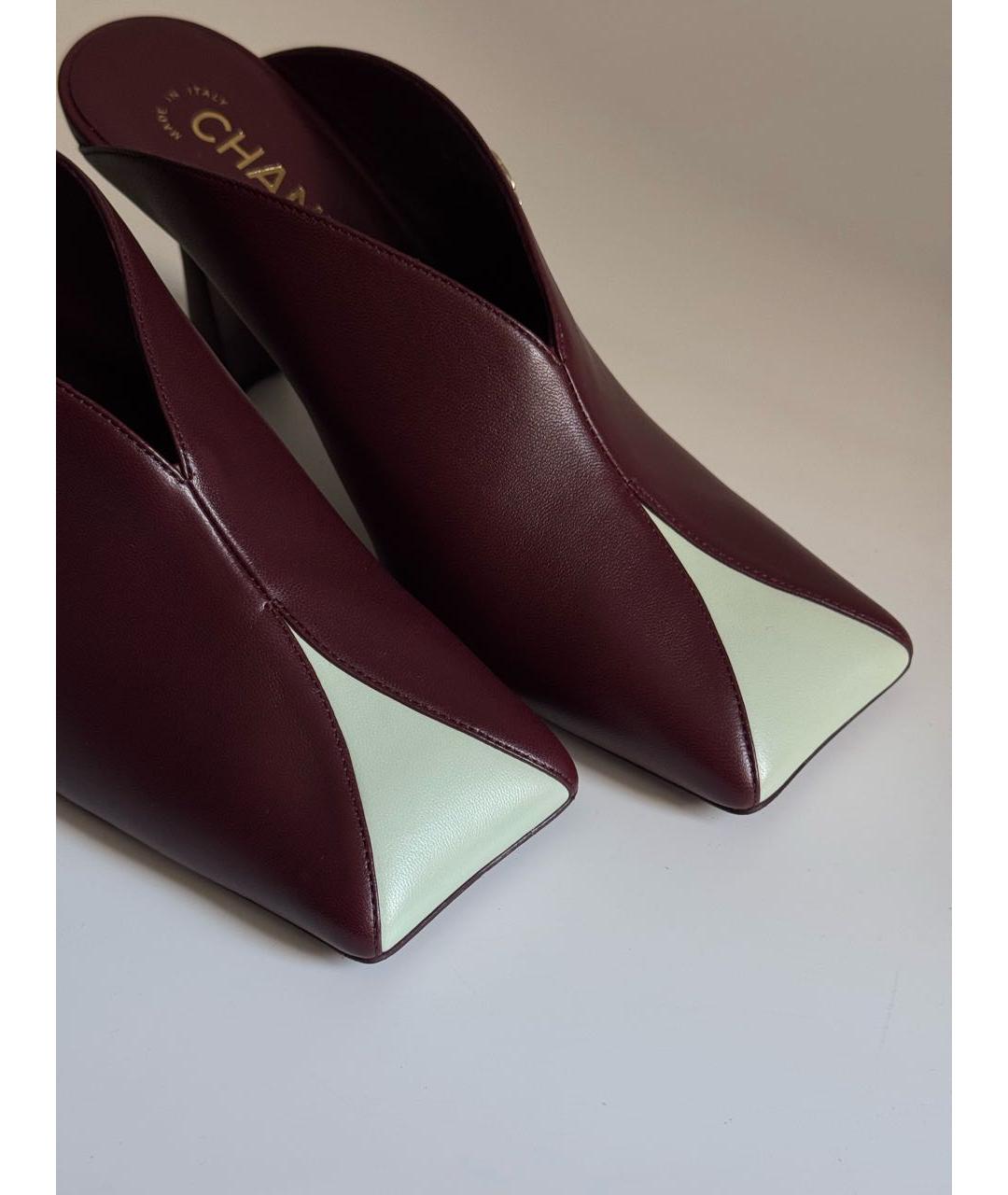 CHANEL Бордовые кожаные мюли, фото 5
