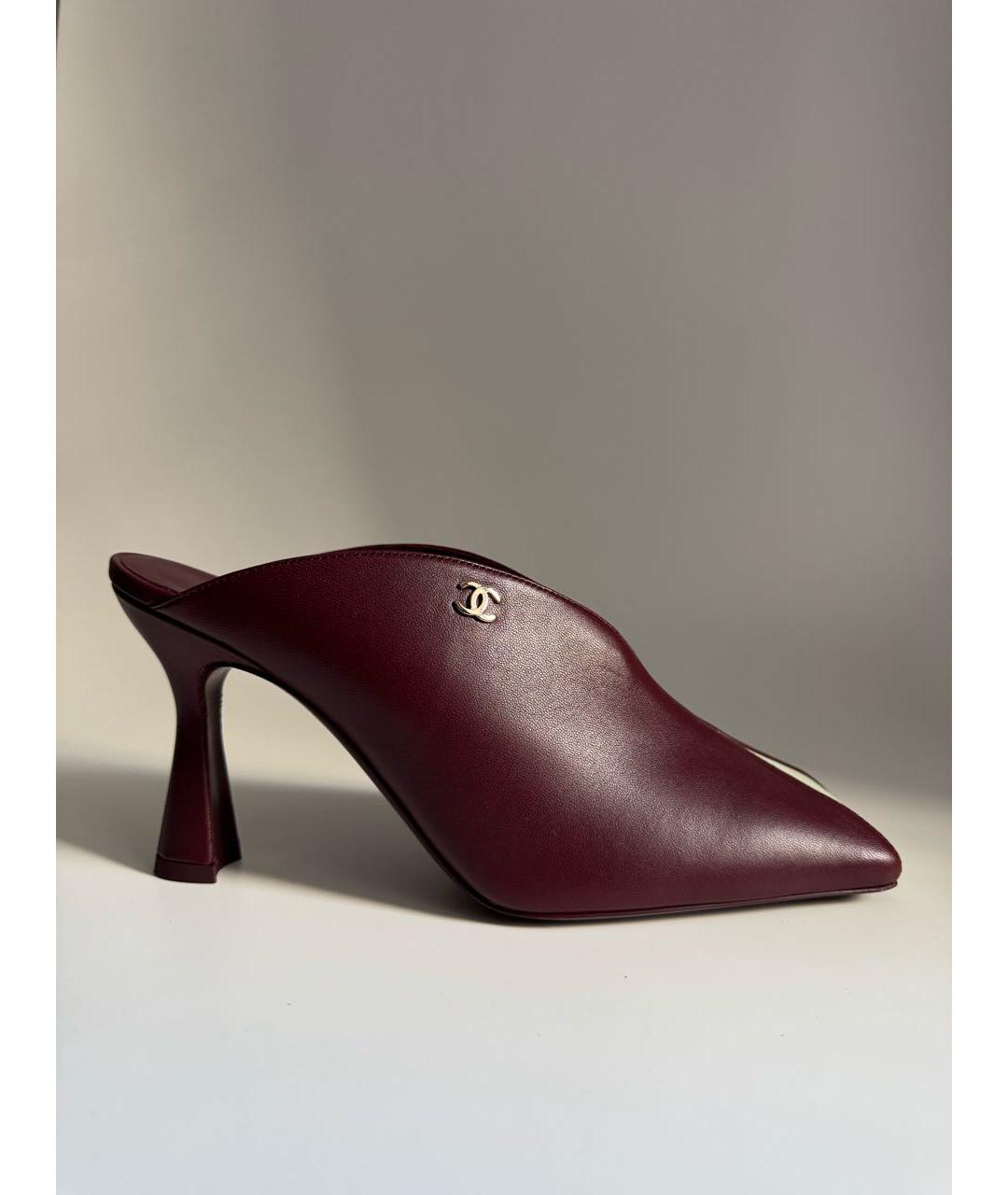 CHANEL Бордовые кожаные мюли, фото 9