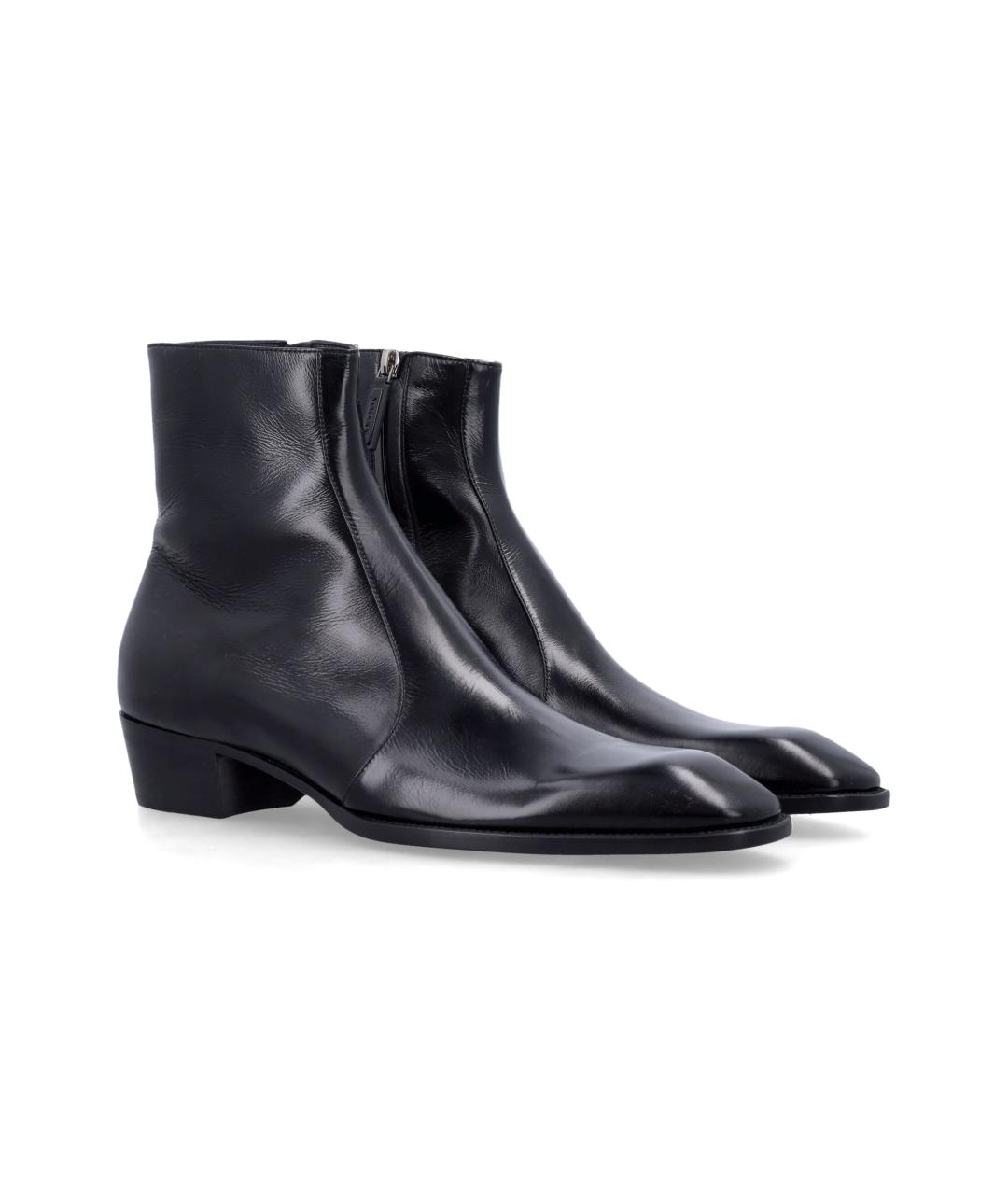 SAINT LAURENT Черные кожаные высокие ботинки, фото 2