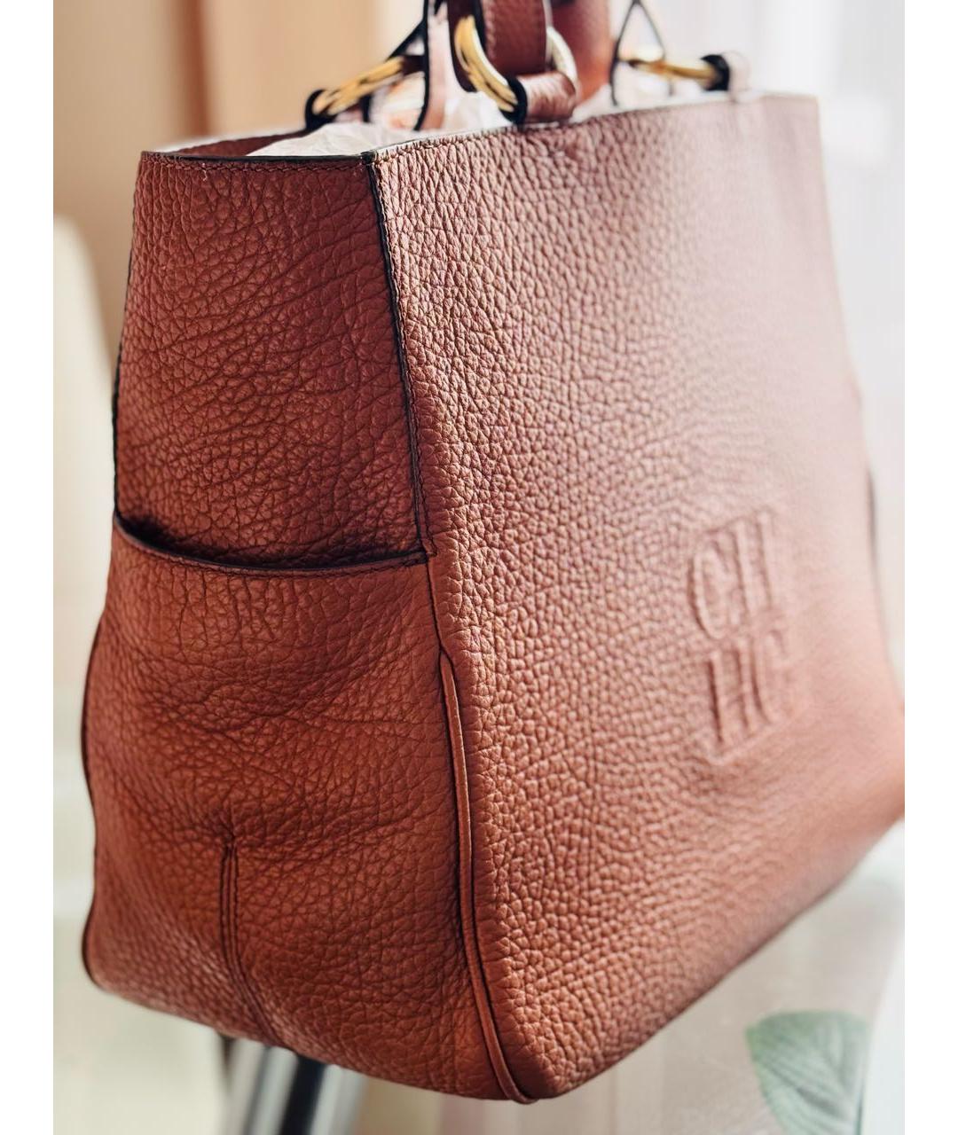 CAROLINA HERRERA Коричневая кожаная сумка тоут, фото 2