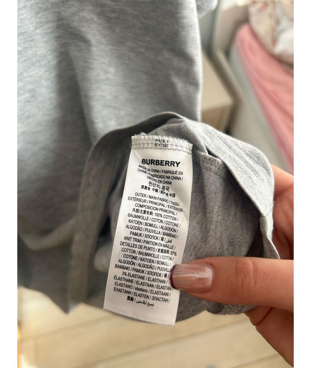 BURBERRY Серая хлопковая футболка, фото 4