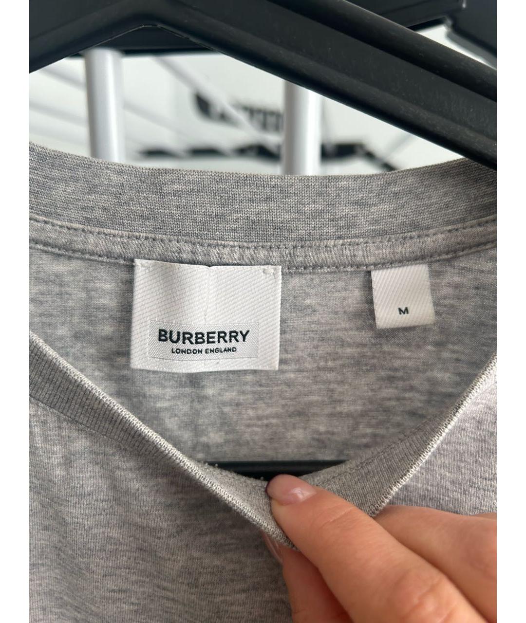 BURBERRY Серая хлопковая футболка, фото 3