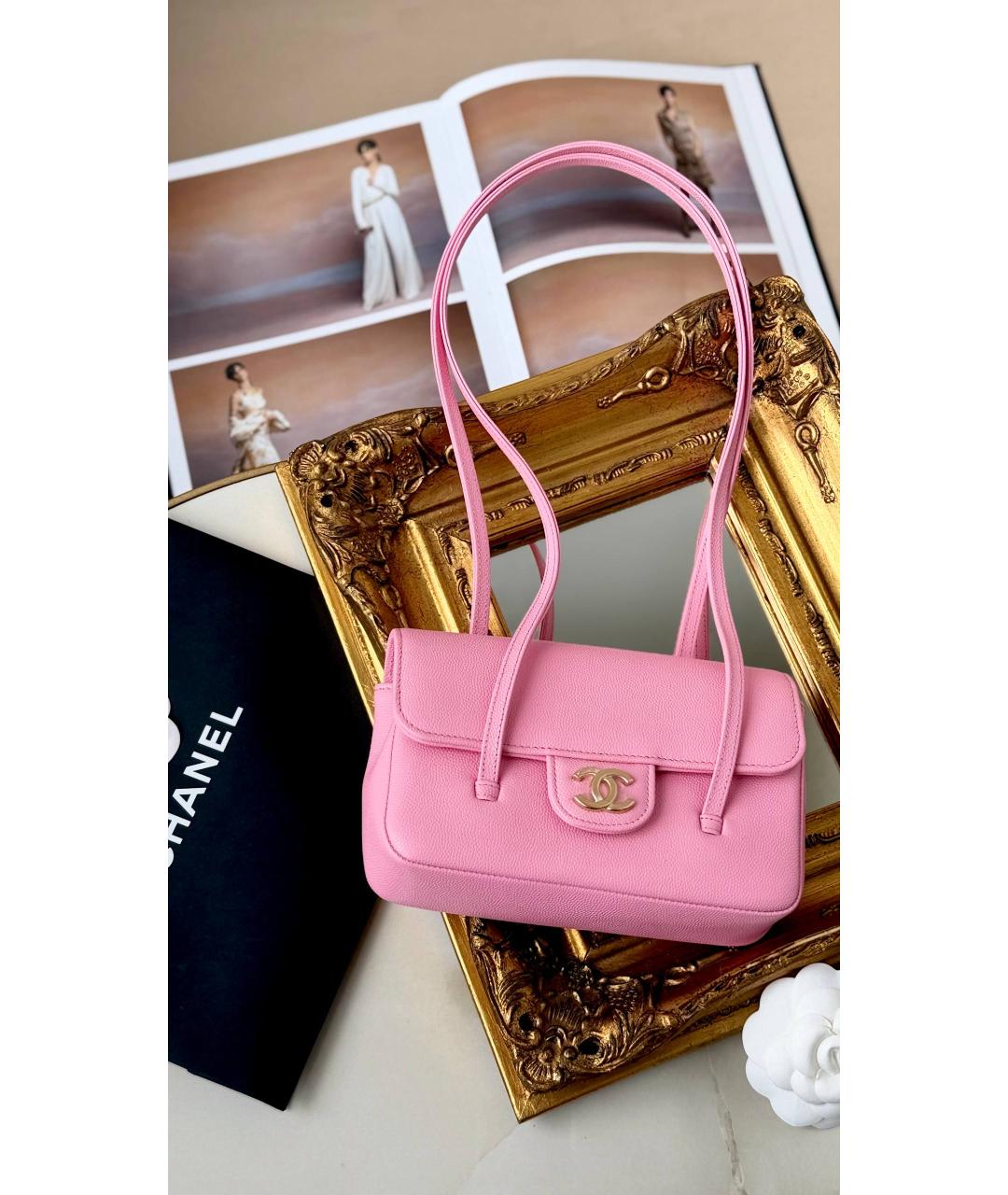 CHANEL Розовая кожаная сумка с короткими ручками, фото 9