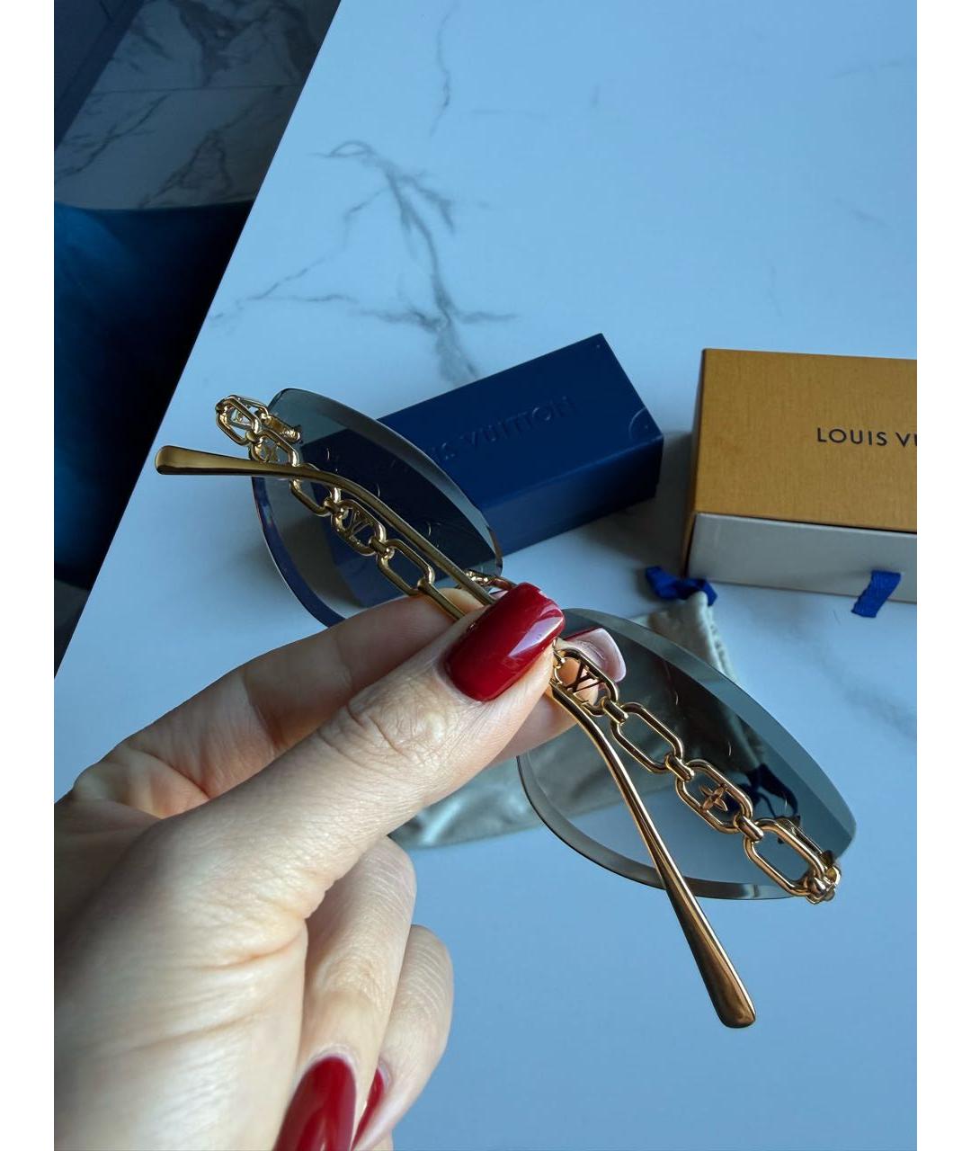 LOUIS VUITTON Золотые металлические солнцезащитные очки, фото 6