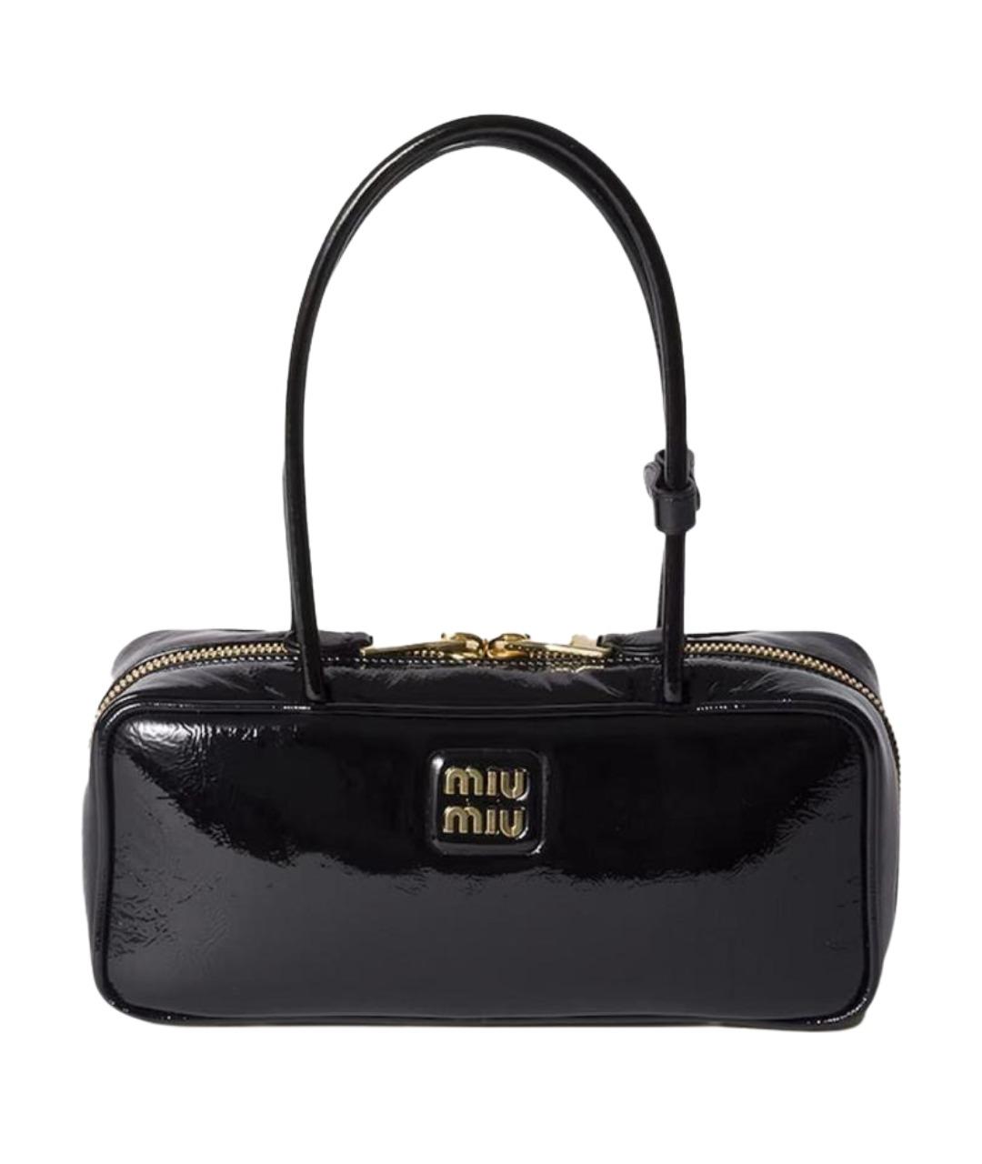 MIU MIU Черная сумка тоут из лакированной кожи, фото 1
