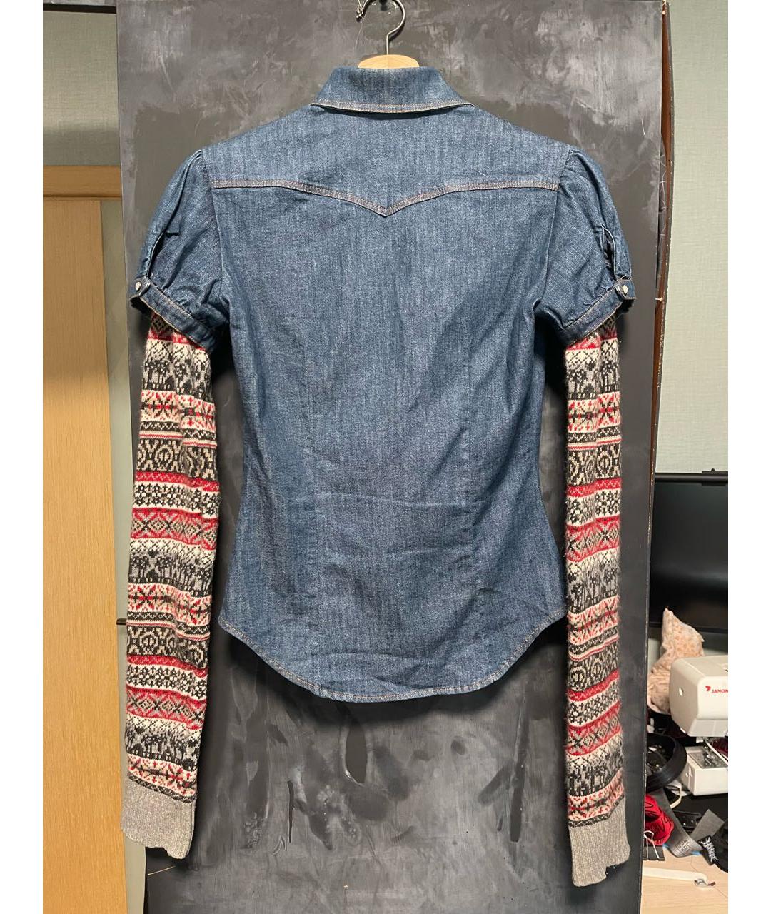 MCQ ALEXANDER MCQUEEN Темно-синяя хлопко-эластановая рубашка, фото 2