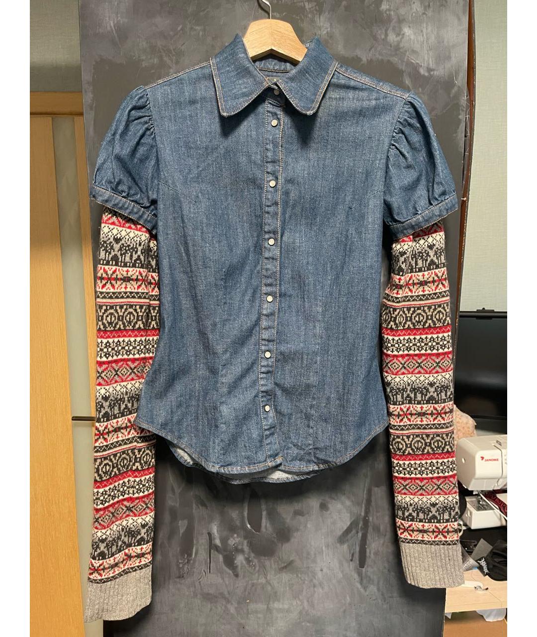 MCQ ALEXANDER MCQUEEN Темно-синяя хлопко-эластановая рубашка, фото 8