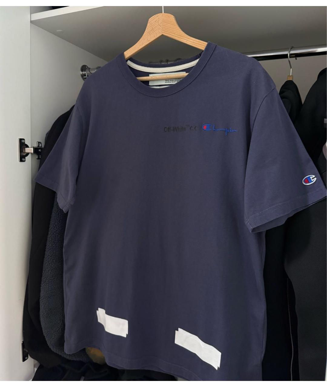OFF-WHITE Синяя хлопковая футболка, фото 4
